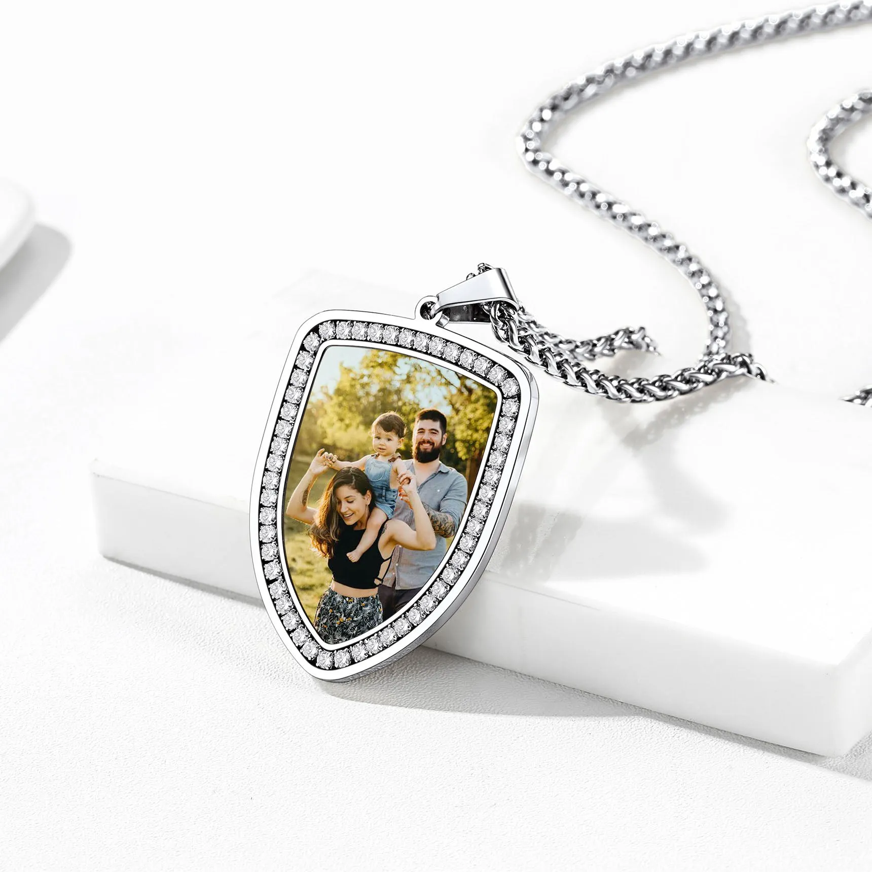 Personalized Shield Picture Necklace Pendant with CZ for Men sold by FaithHeart product image thumbnail 5