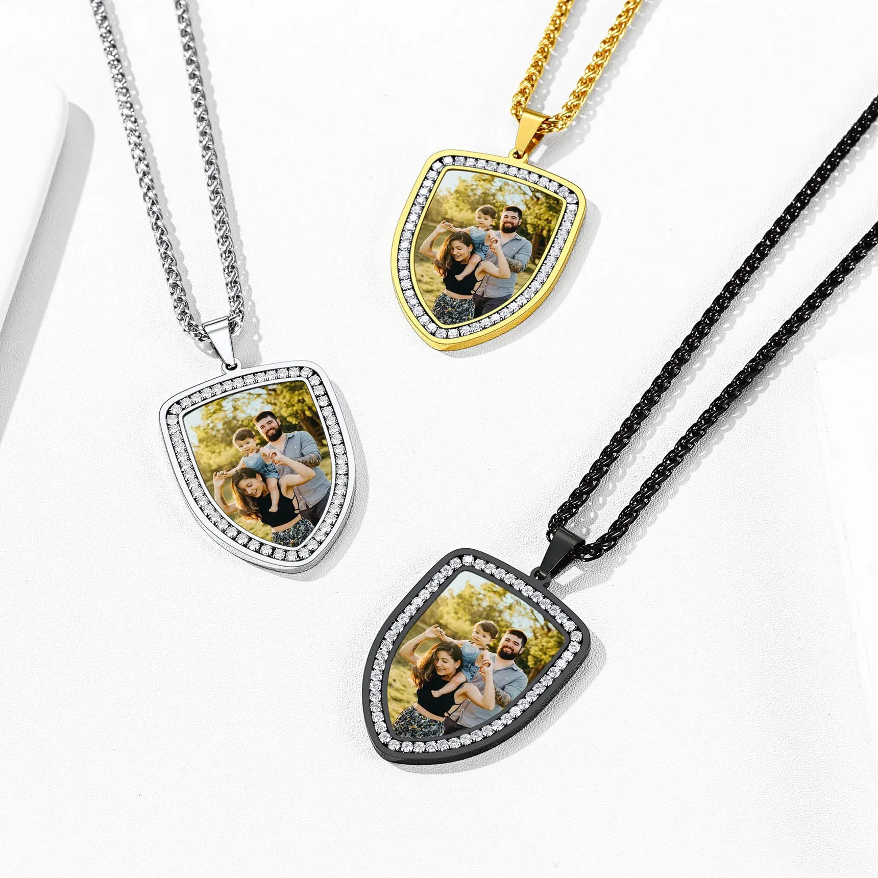Personalized Shield Picture Necklace Pendant with CZ for Men sold by FaithHeart product image thumbnail 4