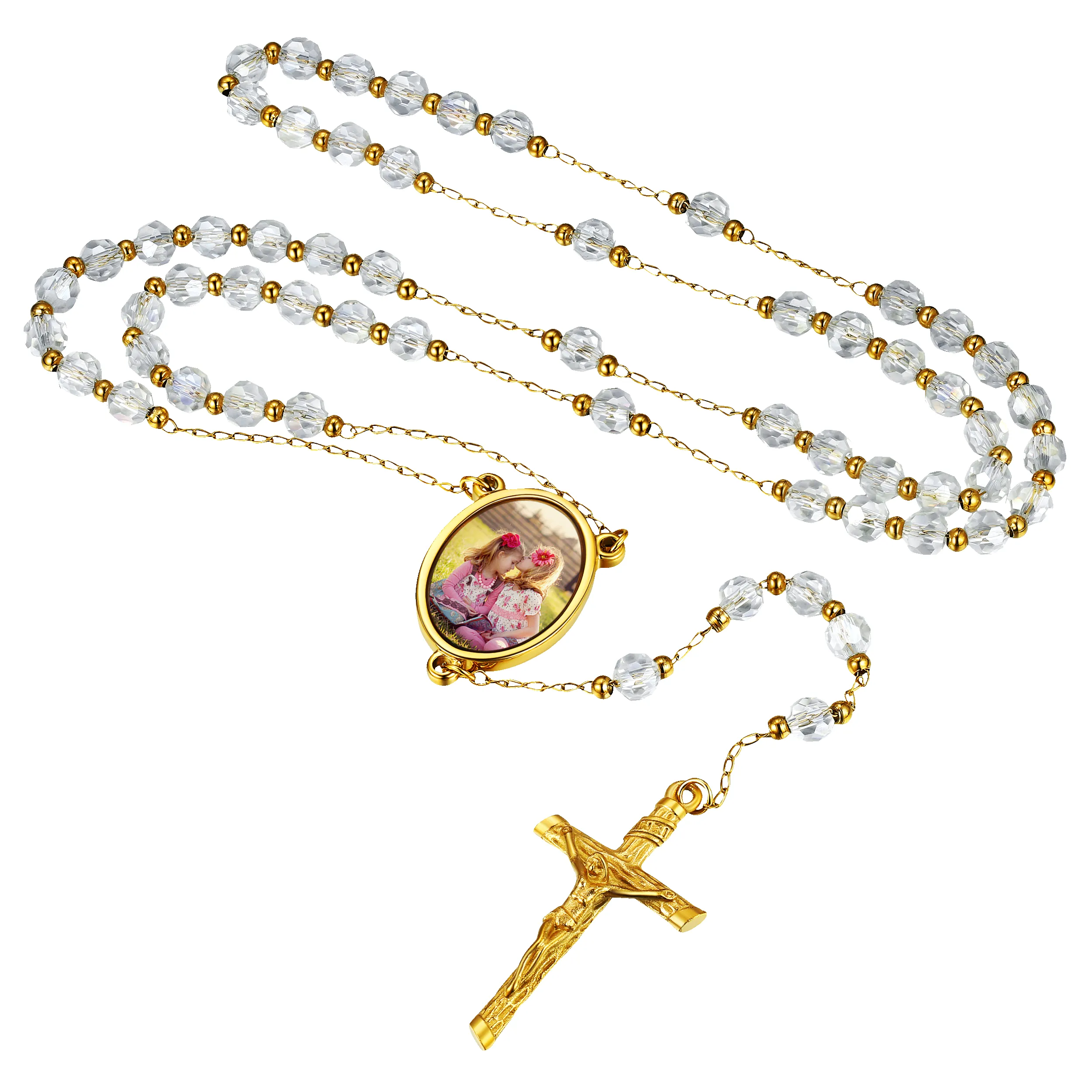 Personalized Photo Rosary Beads Cross Necklace With Picture for Women Men sold by FaithHeart