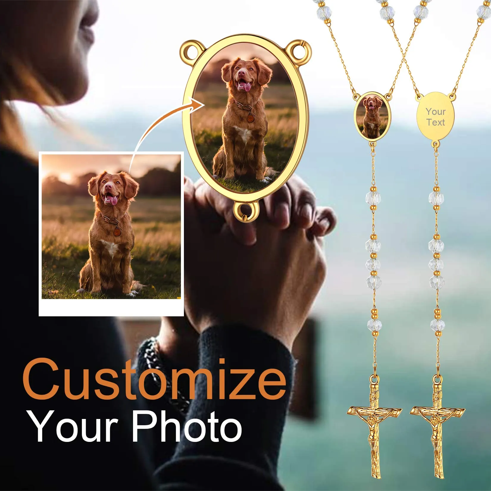 Personalized Photo Rosary Beads Cross Necklace With Picture for Women Men sold by FaithHeart product image thumbnail 2
