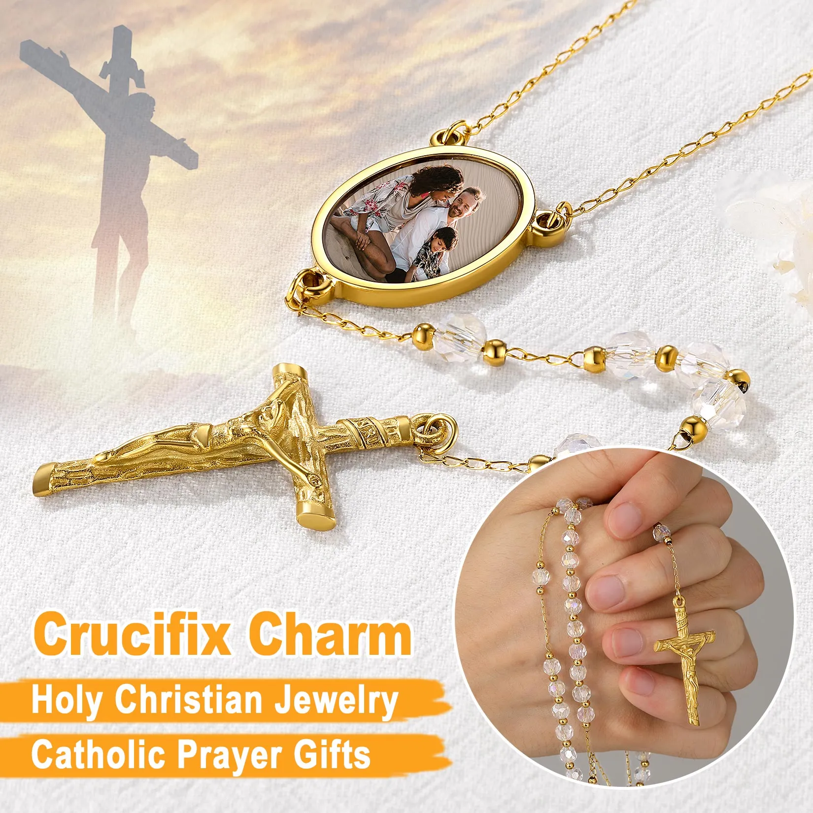 Personalized Photo Rosary Beads Cross Necklace With Picture for Women Men sold by FaithHeart product image thumbnail 5