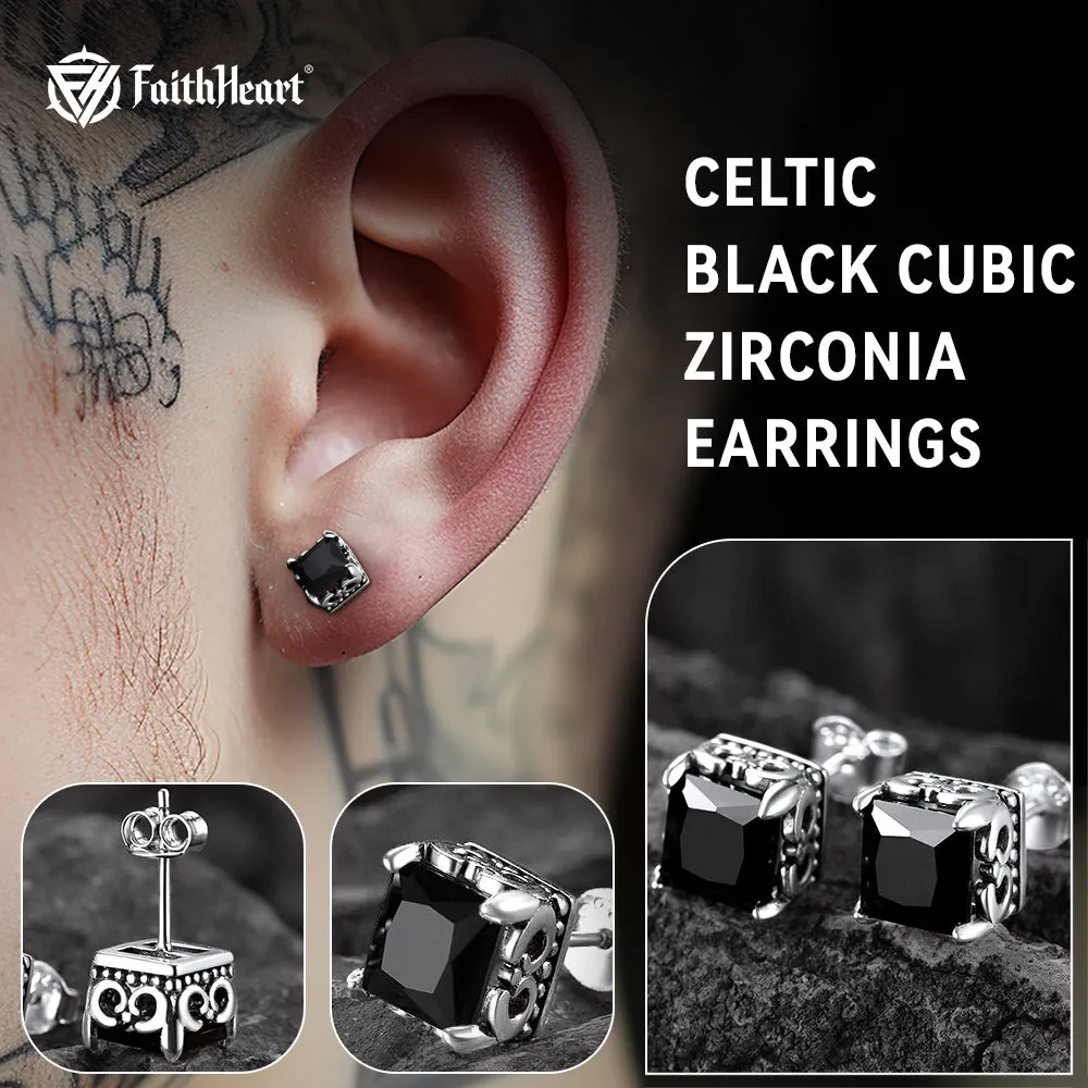 Celtic Diamond Stud Earrings in Sterling Silver for Men Women sold by FaithHeart product image thumbnail 2