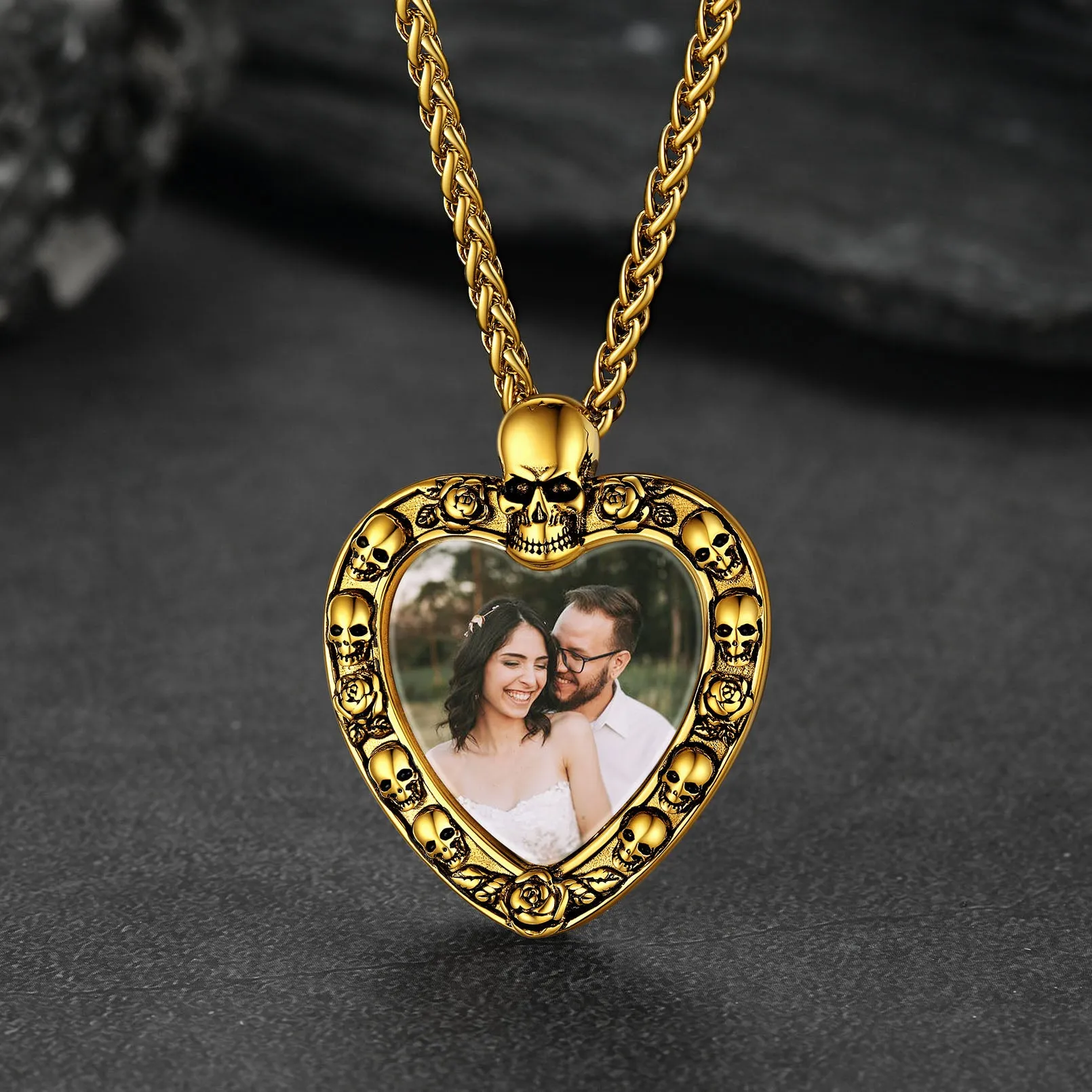 Customized Memorial Heart Photo Necklace with Skull for Men Women sold by FaithHeart product image thumbnail 5