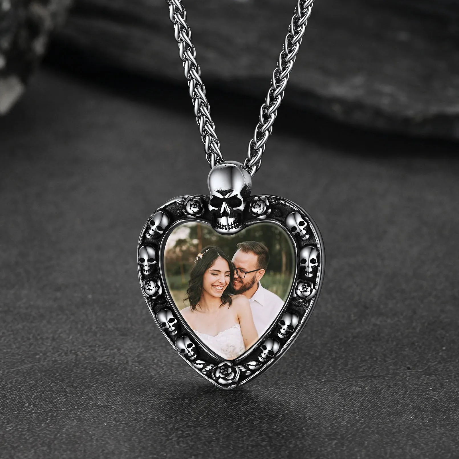 Customized Memorial Heart Photo Necklace with Skull for Men Women sold by FaithHeart product image thumbnail 4