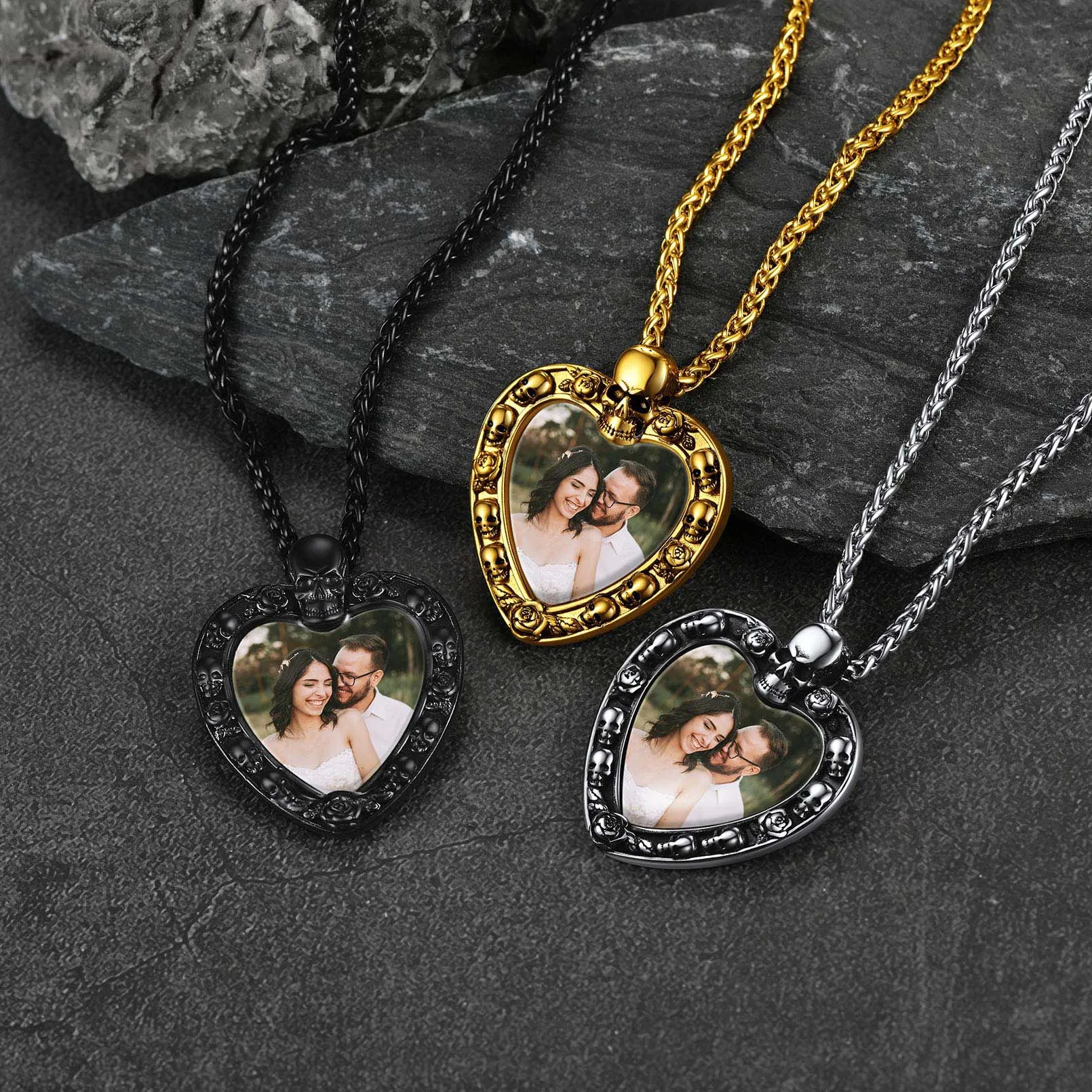 Customized Memorial Heart Photo Necklace with Skull for Men Women sold by FaithHeart product image thumbnail 3
