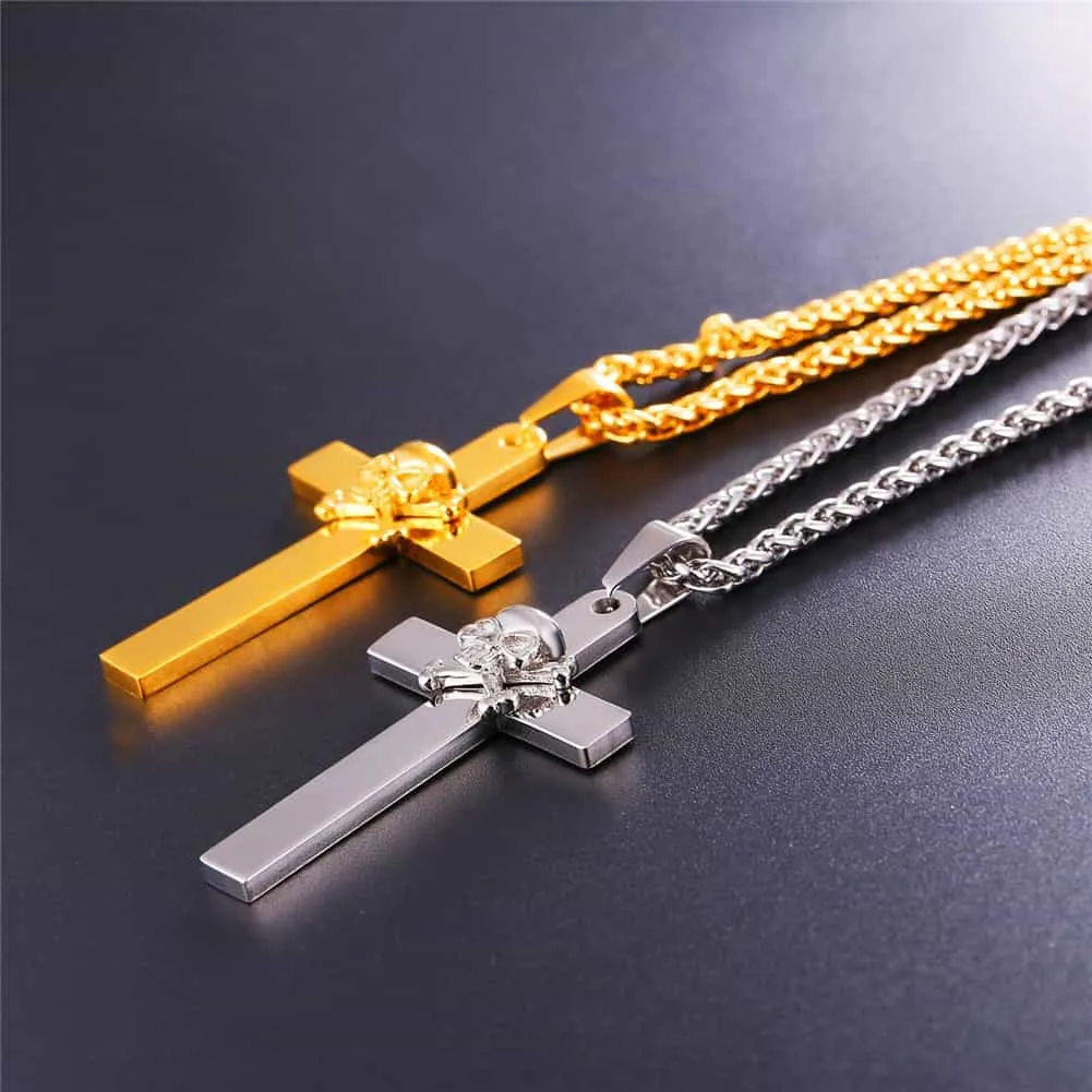 Punk Skull Cross Necklace for Men sold by FaithHeart product image thumbnail 2