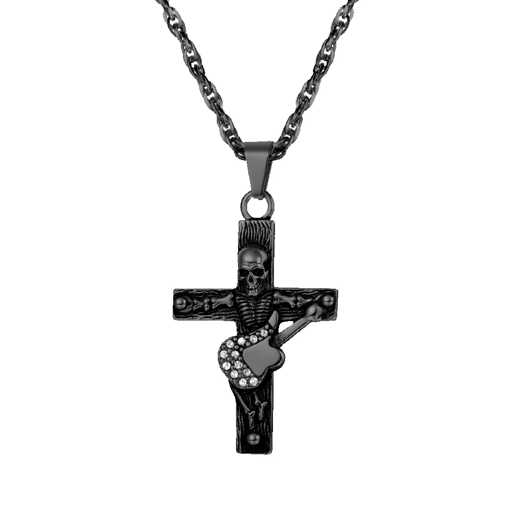 Punk Skull Guitar Cross Necklace for Men sold by FaithHeart product image thumbnail 5