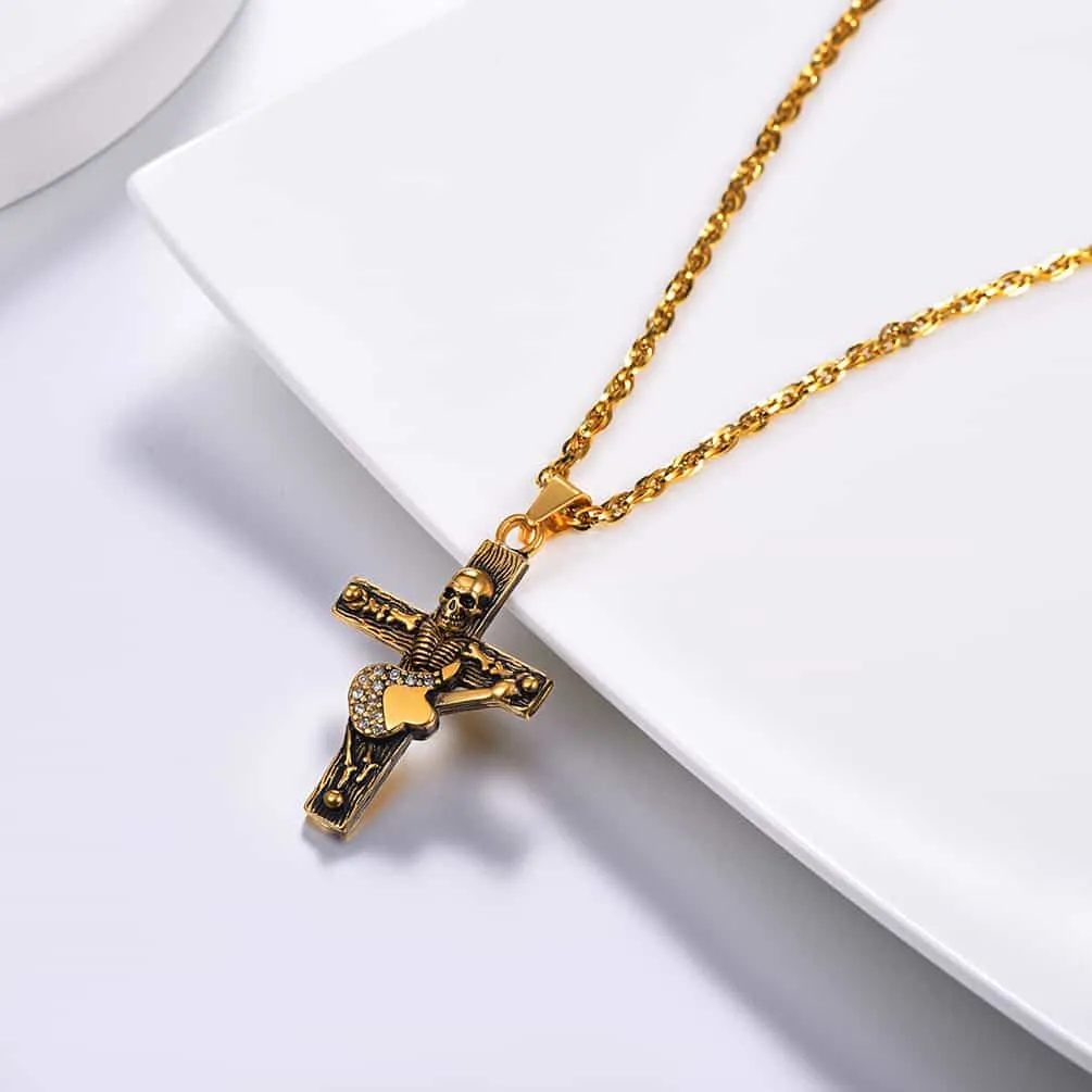 Punk Skull Guitar Cross Necklace for Men sold by FaithHeart product image thumbnail 4