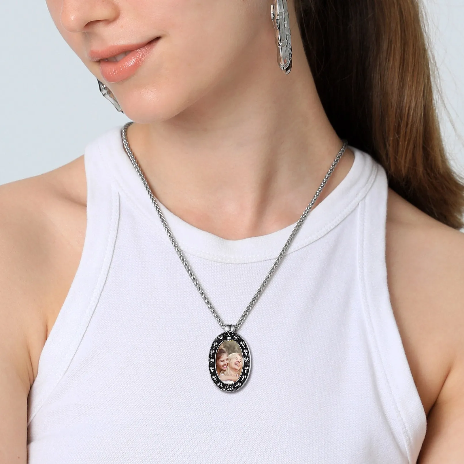 Personalized Photo Pendant Necklace with Skull for Men Women sold by FaithHeart product image thumbnail 2