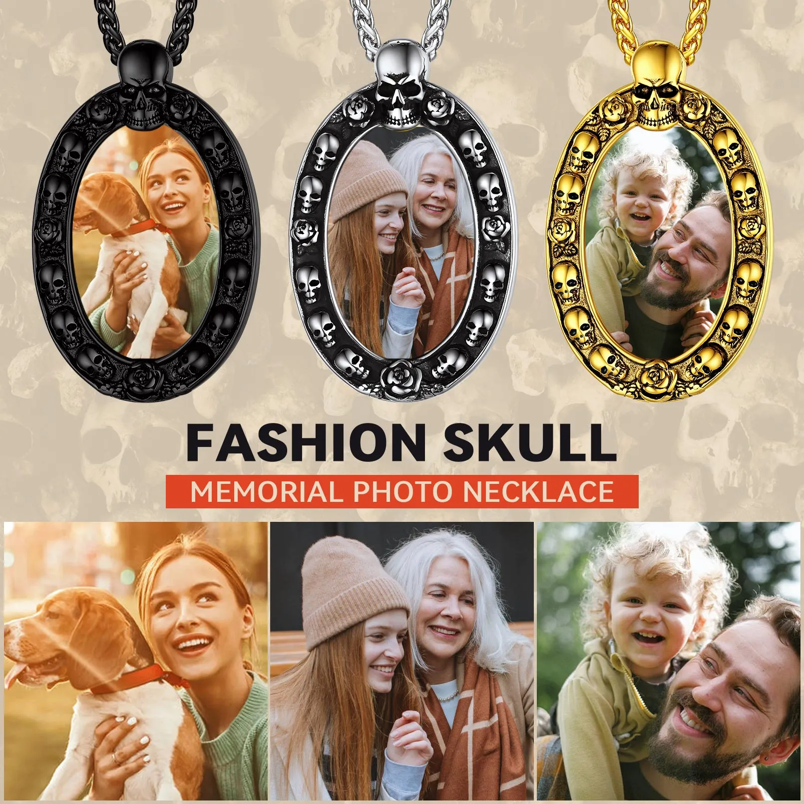 Personalized Photo Pendant Necklace with Skull for Men Women sold by FaithHeart product image thumbnail 4