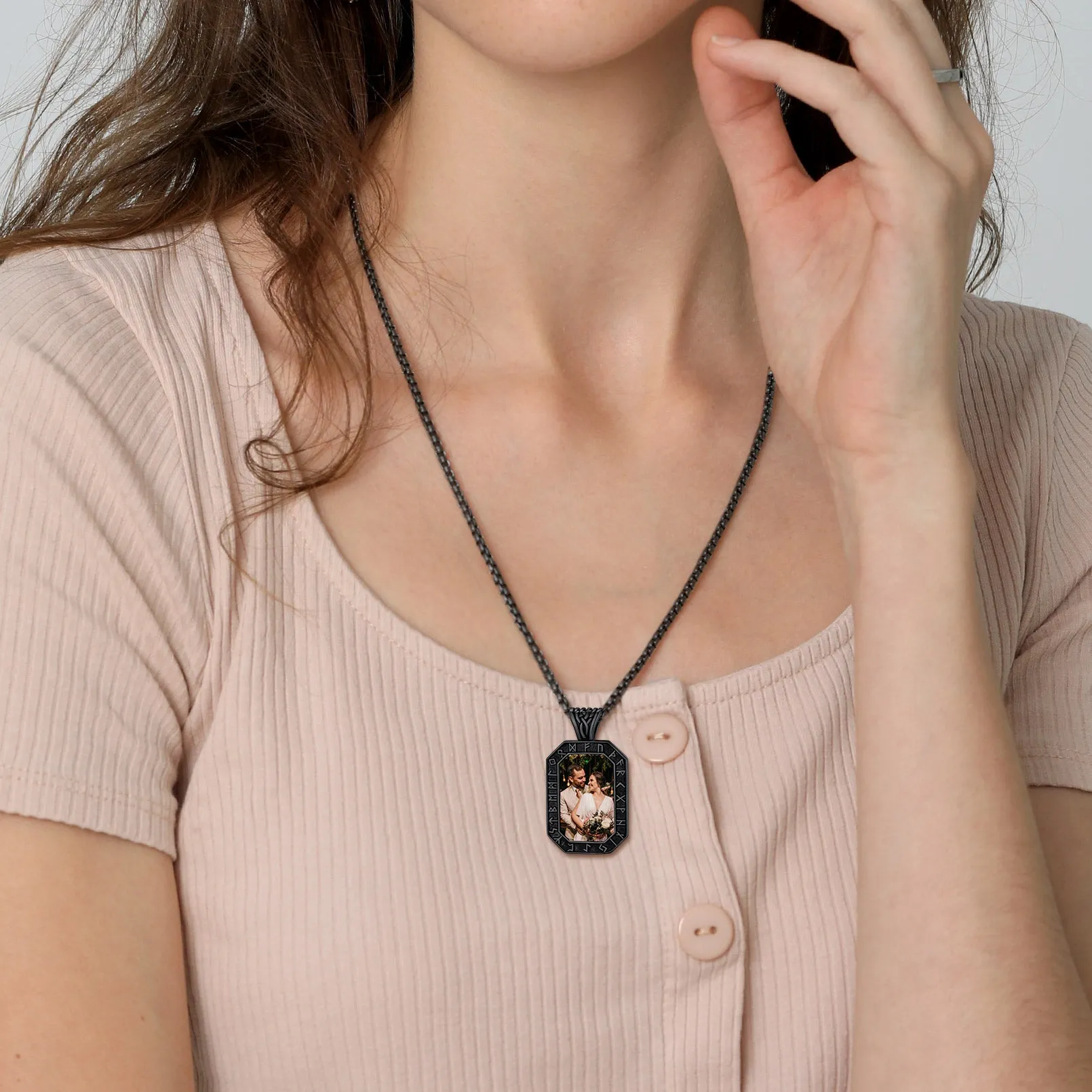 Engraved Customized Photo Dog Tag Necklace with Viking Runes for Men sold by FaithHeart product image thumbnail 4