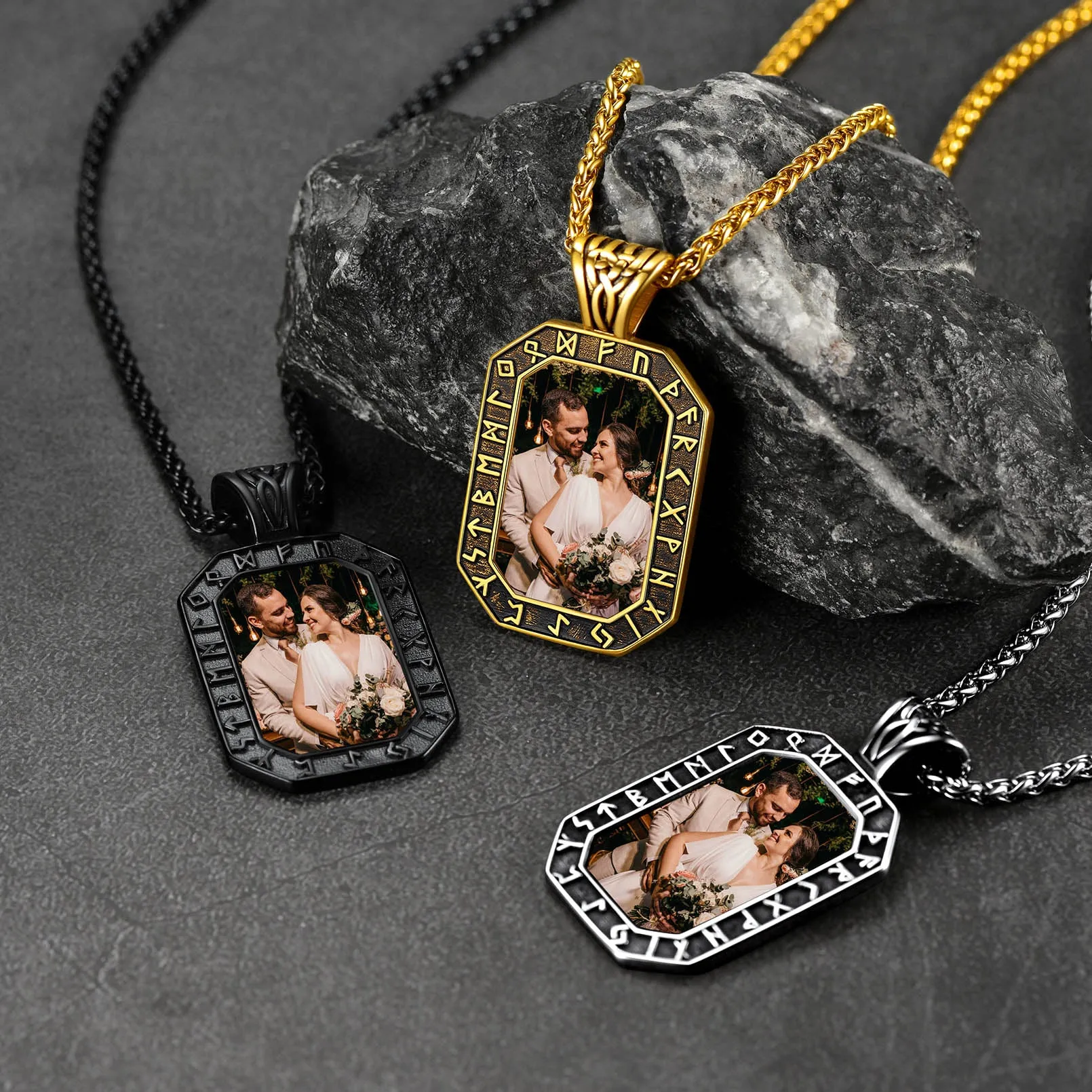 Engraved Customized Photo Dog Tag Necklace with Viking Runes for Men sold by FaithHeart product image thumbnail 5