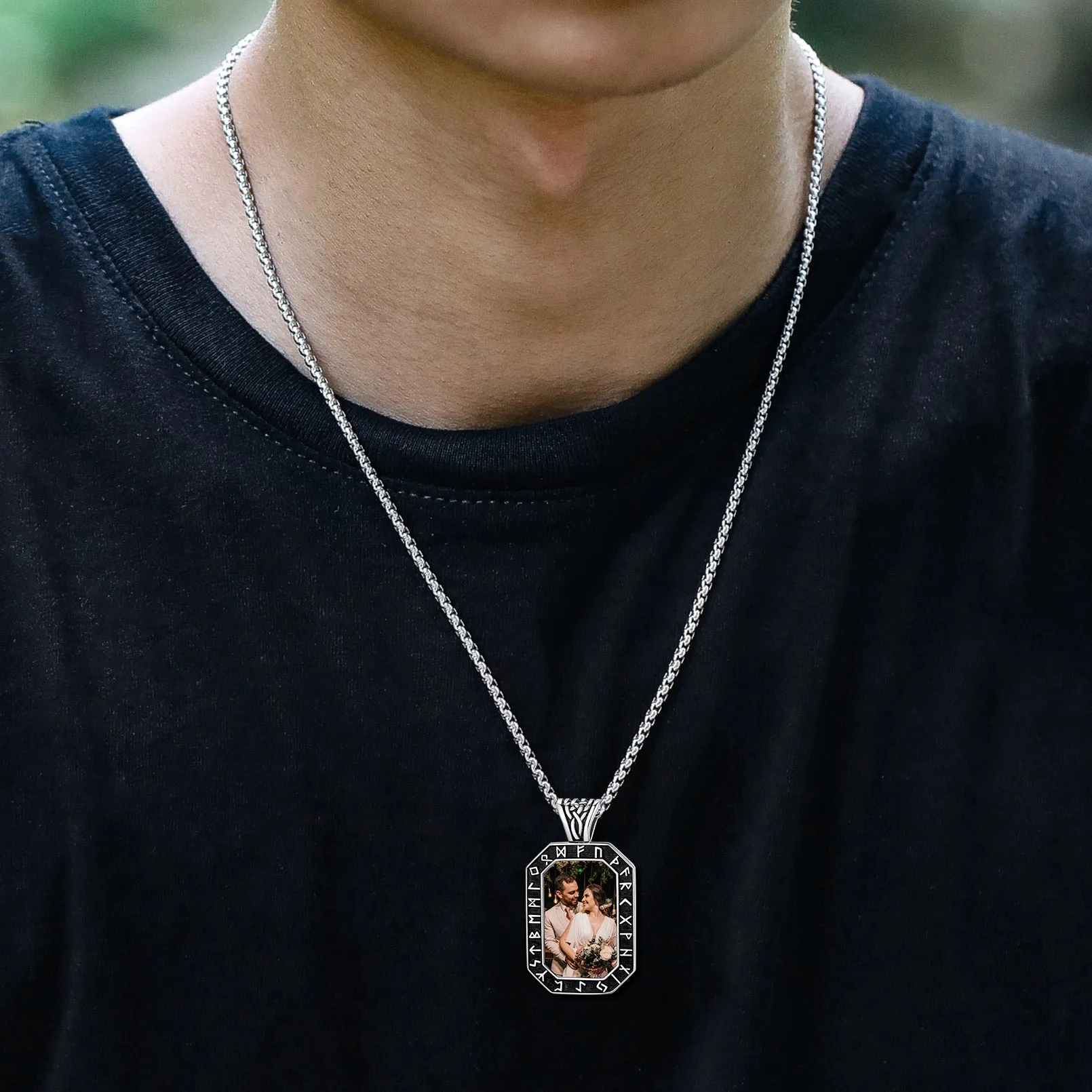 Engraved Customized Photo Dog Tag Necklace with Viking Runes for Men sold by FaithHeart product image thumbnail 3