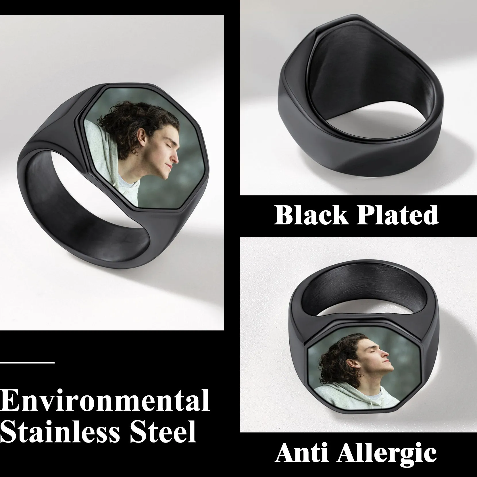 Personalized Octagon Signet Ring with Photo for Men sold by FaithHeart product image thumbnail 5