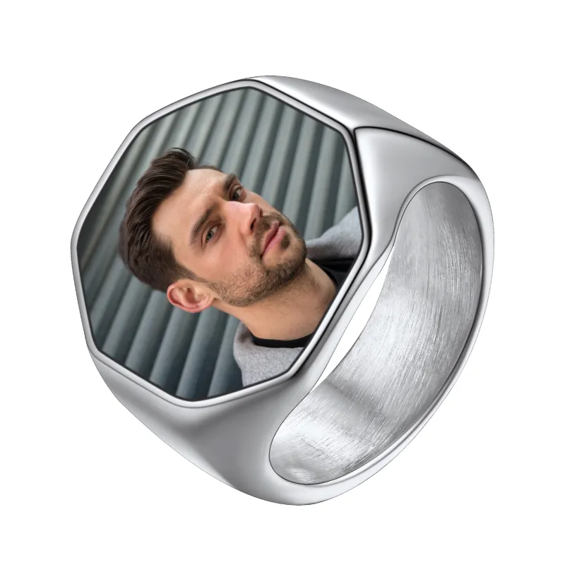 Personalized Octagon Signet Ring with Photo for Men sold by FaithHeart