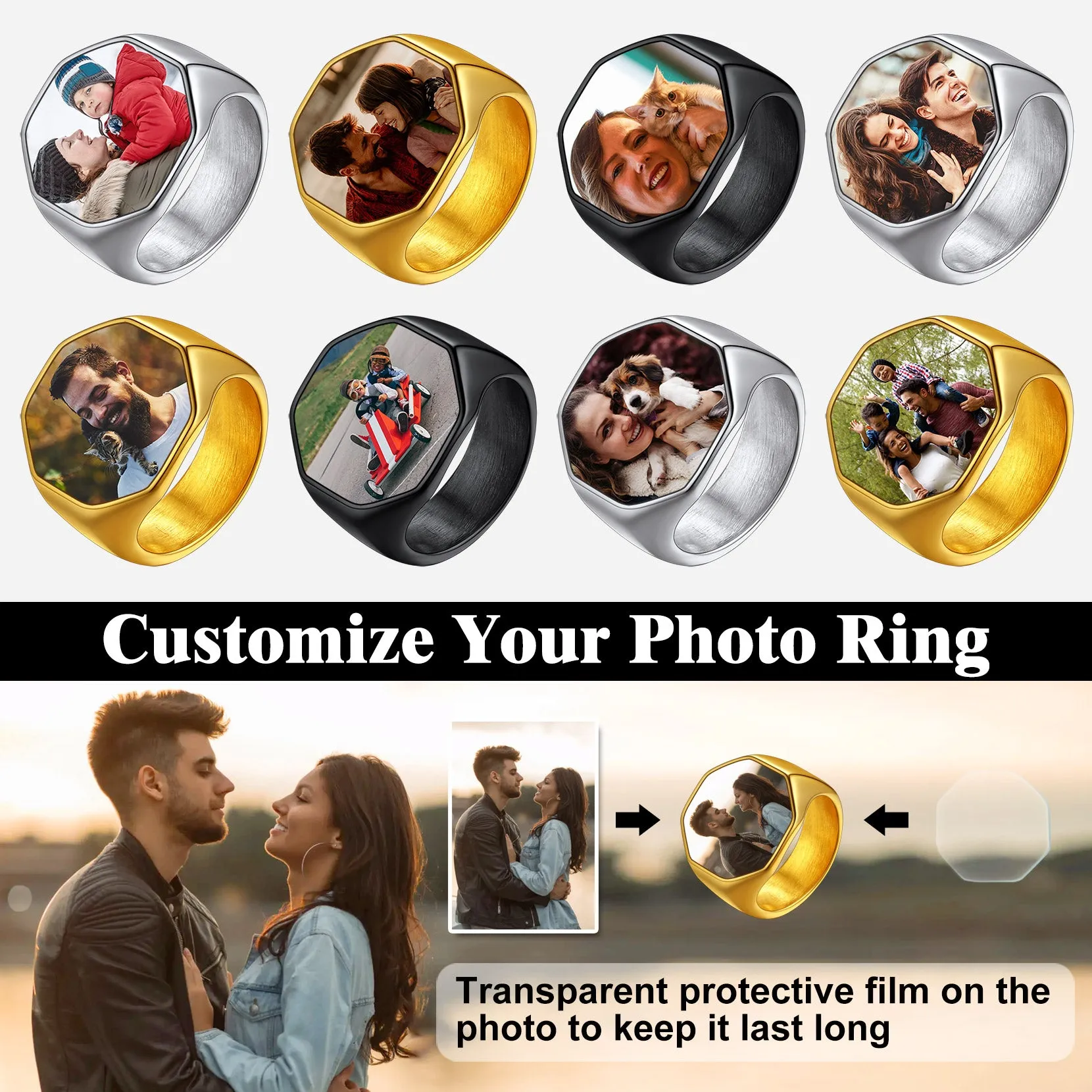 Personalized Octagon Signet Ring with Photo for Men sold by FaithHeart product image thumbnail 4