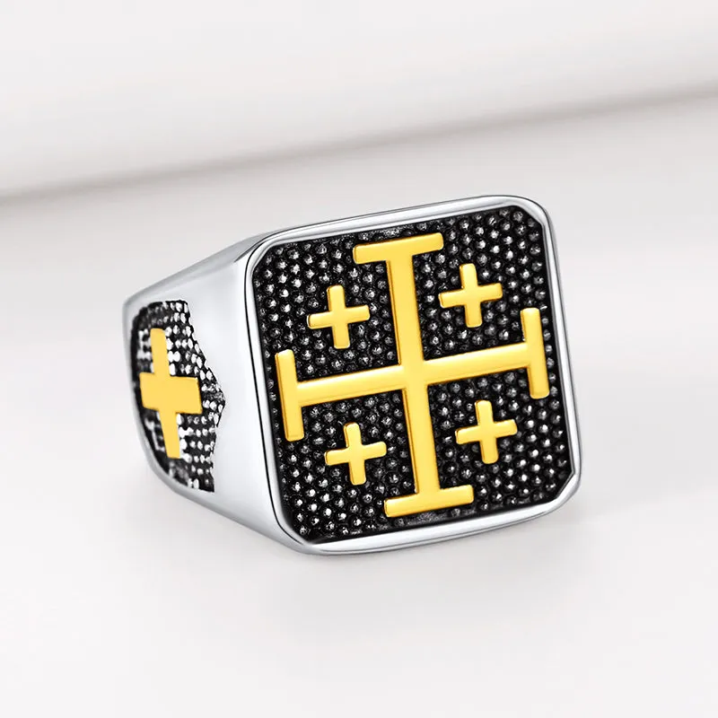 FaithHeart Jerusalem Cross Signet Ring For Men sold by FaithHeart product image thumbnail 4