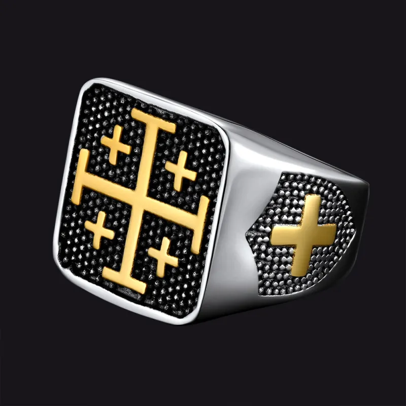 FaithHeart Jerusalem Cross Signet Ring For Men sold by FaithHeart