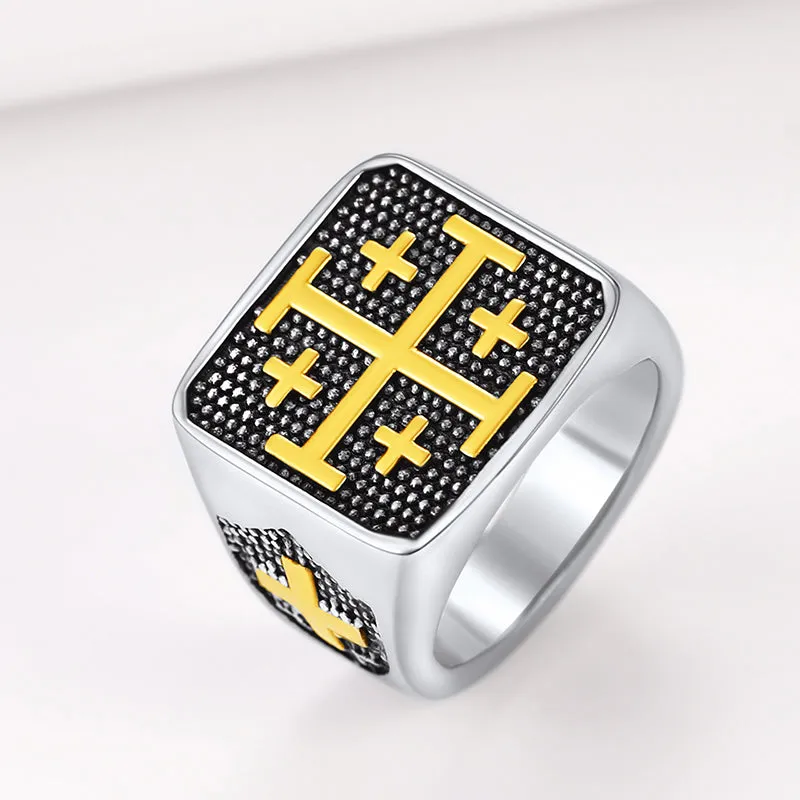 FaithHeart Jerusalem Cross Signet Ring For Men sold by FaithHeart product image thumbnail 2