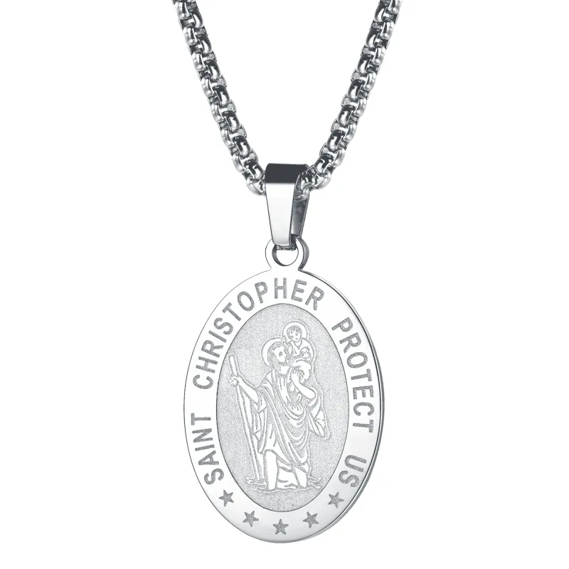 Oval Christian Saint Christopher Protection Medal Necklace For Men sold by FaithHeart