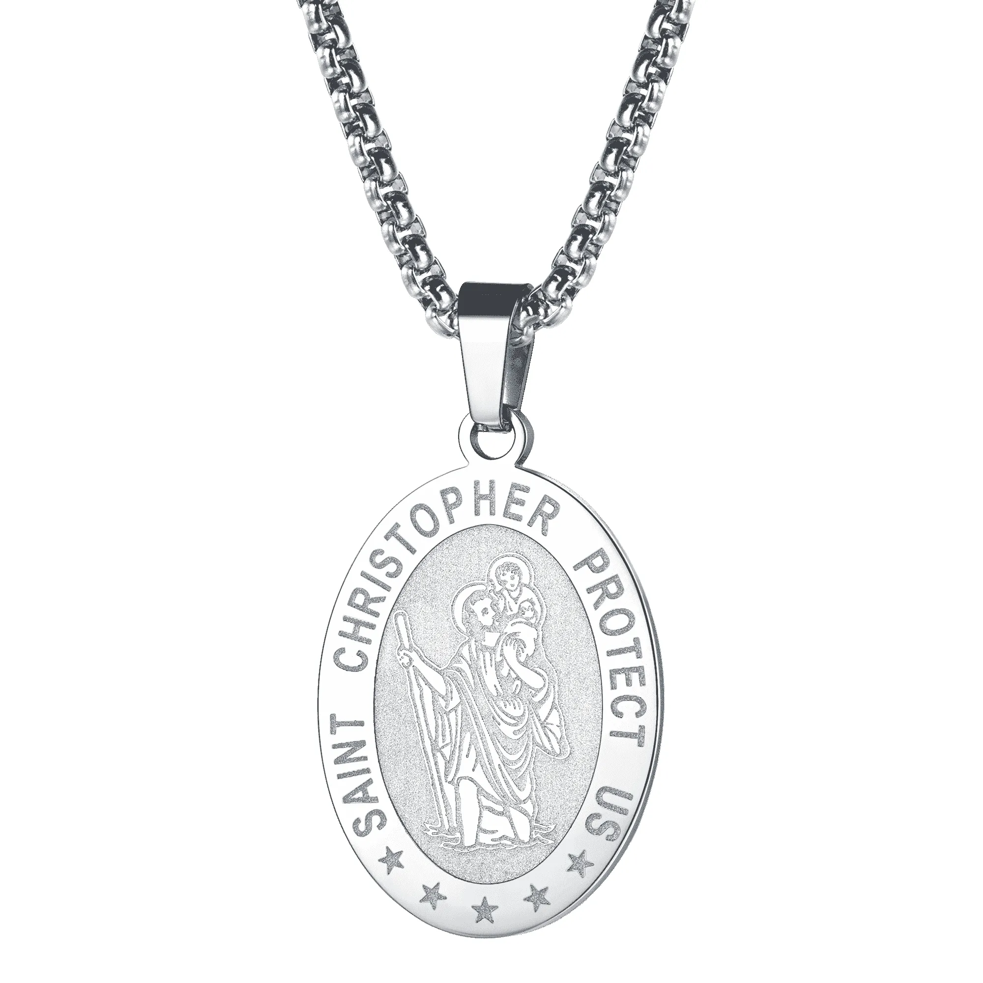 Oval Christian Saint Christopher Protection Medal Necklace For Men sold by FaithHeart