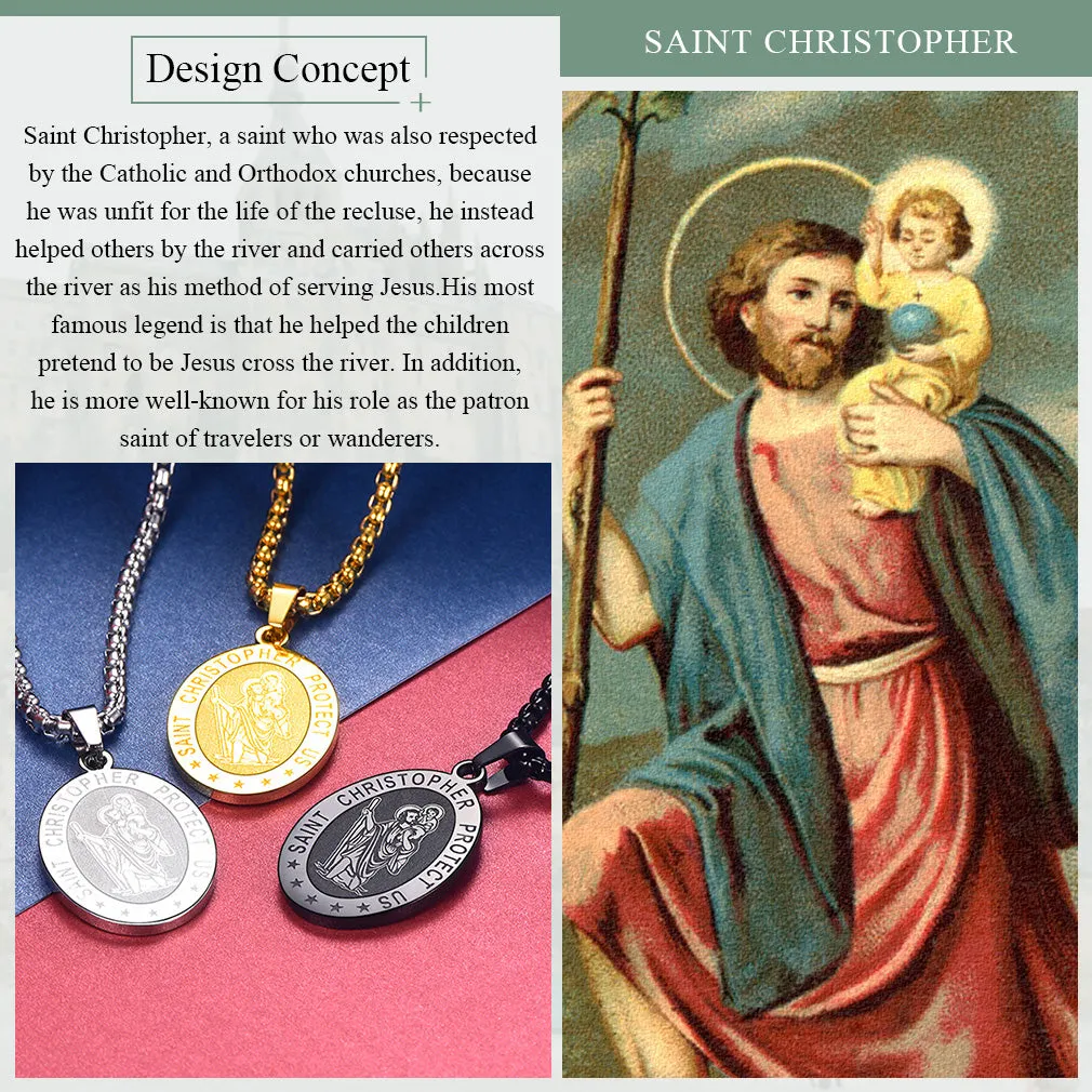 Oval Christian Saint Christopher Protection Medal Necklace For Men sold by FaithHeart product image thumbnail 4