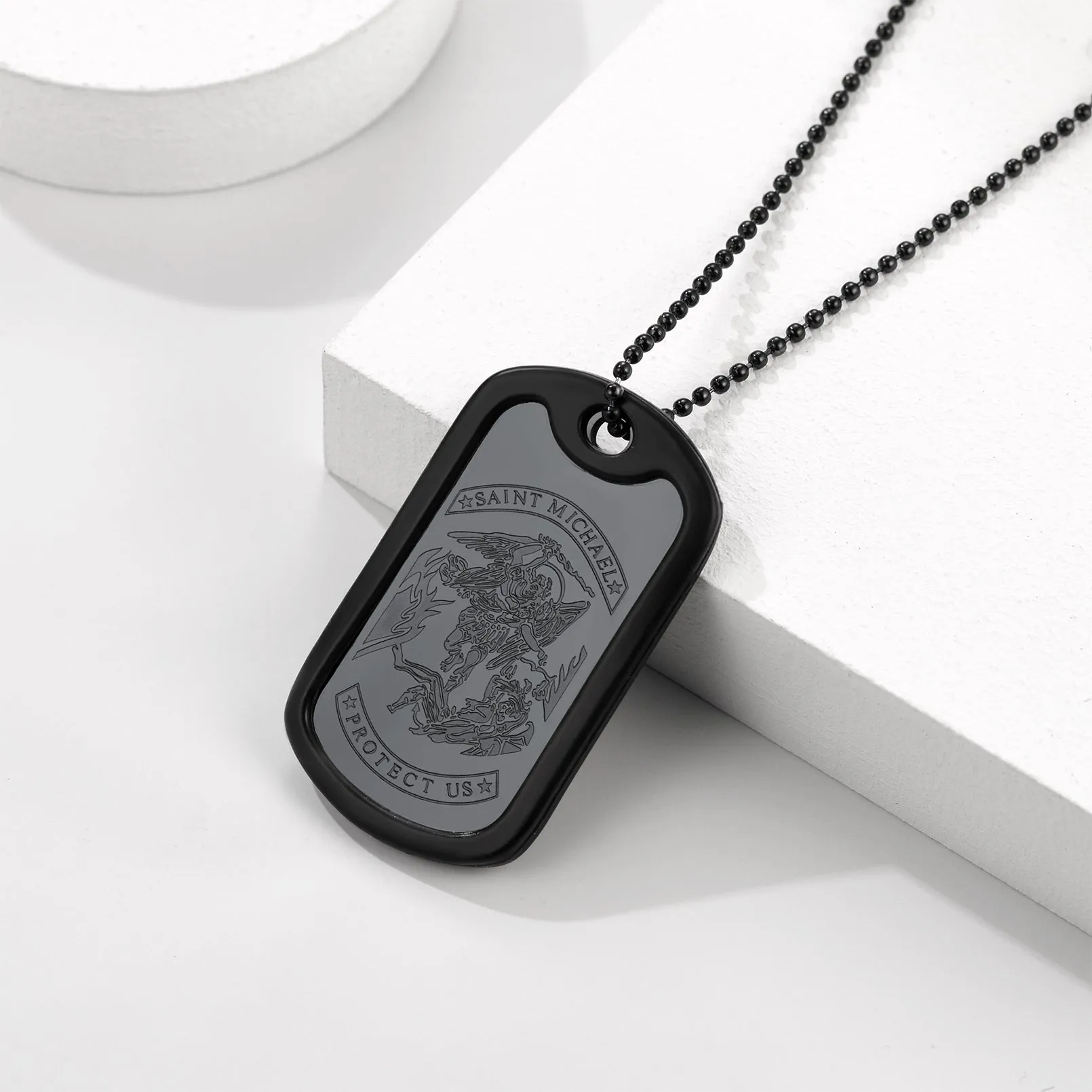 Engraved Military Saint Michael Necklace Dog Tag for Men sold by FaithHeart product image thumbnail 4