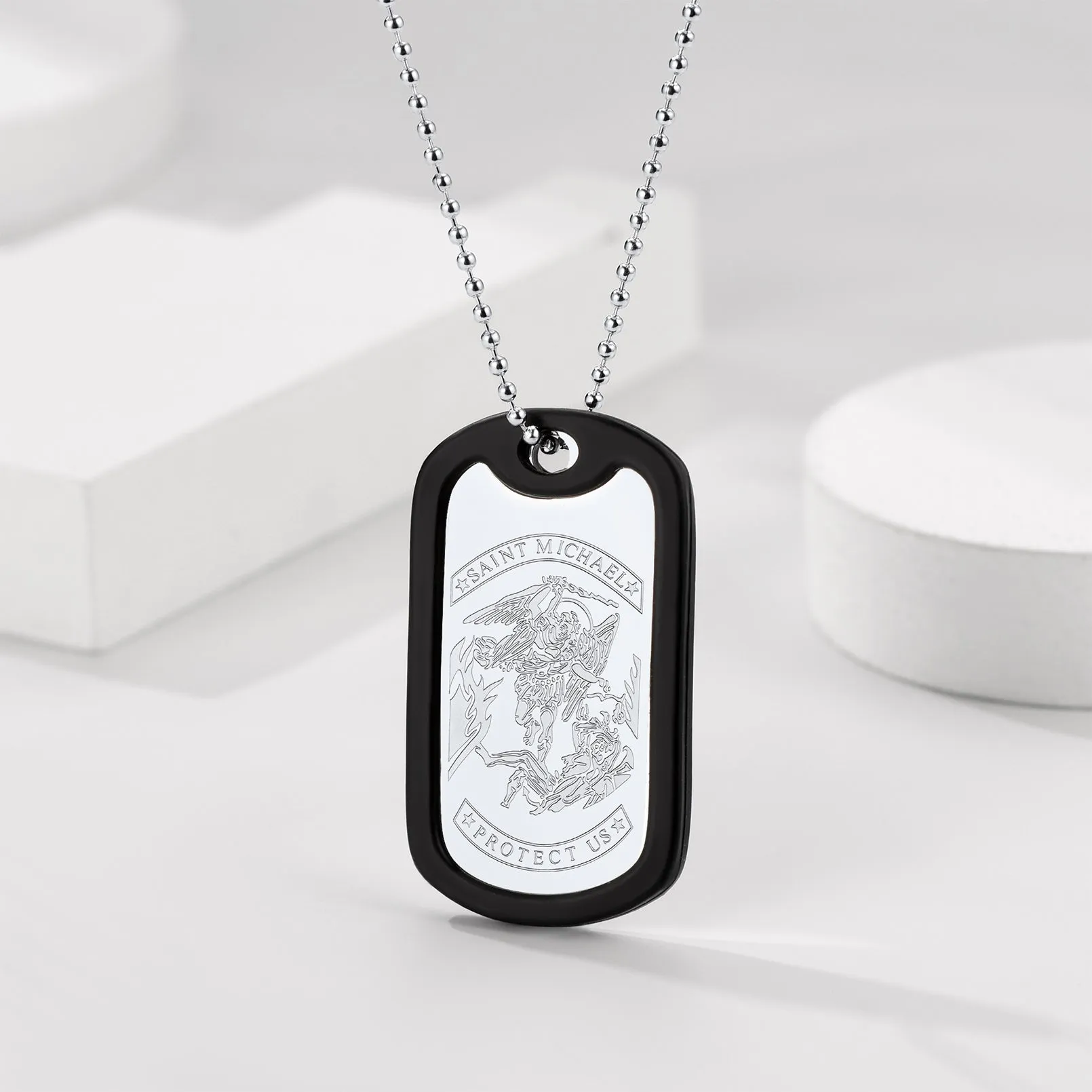Engraved Military Saint Michael Necklace Dog Tag for Men sold by FaithHeart product image thumbnail 5