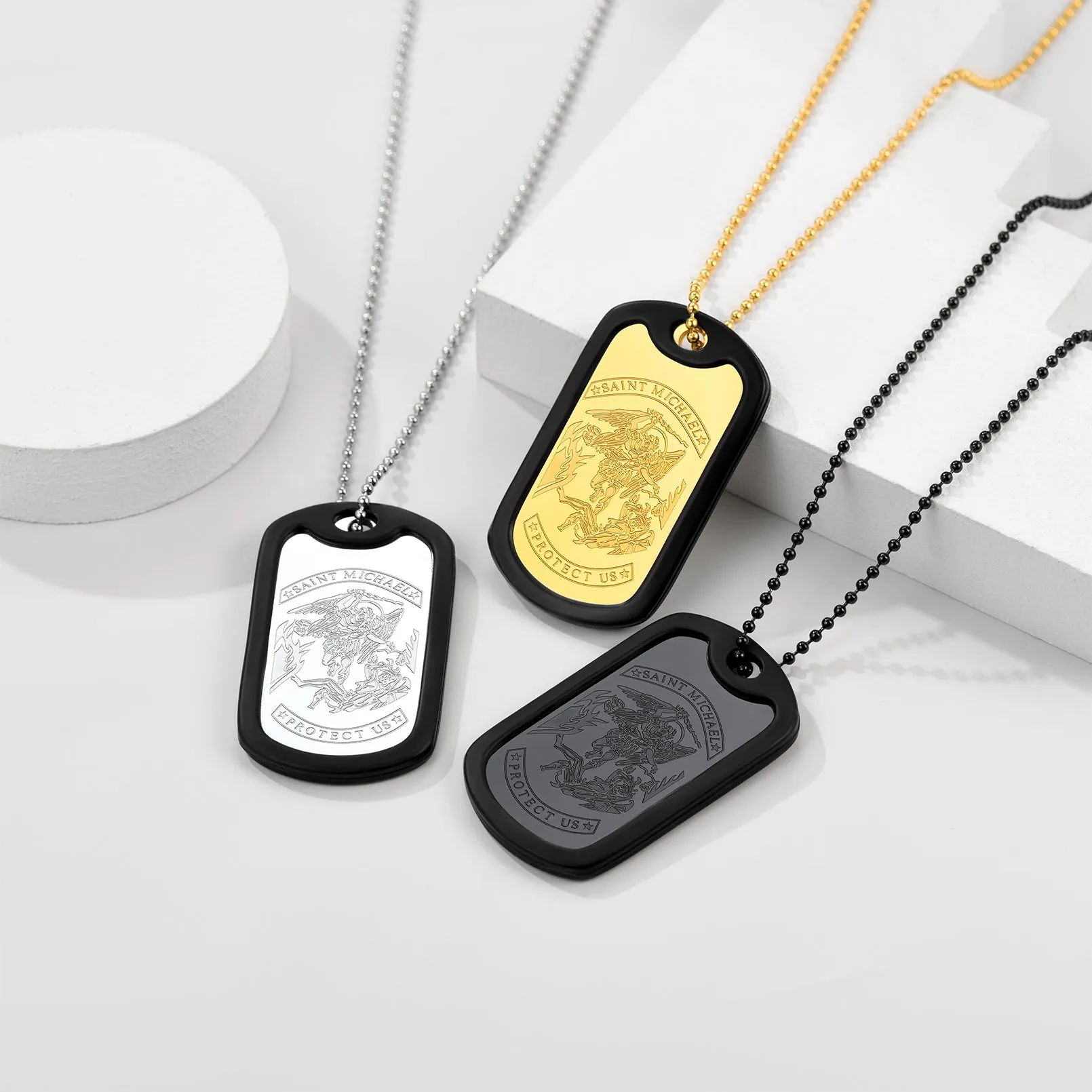 Engraved Military Saint Michael Necklace Dog Tag for Men sold by FaithHeart product image thumbnail 2