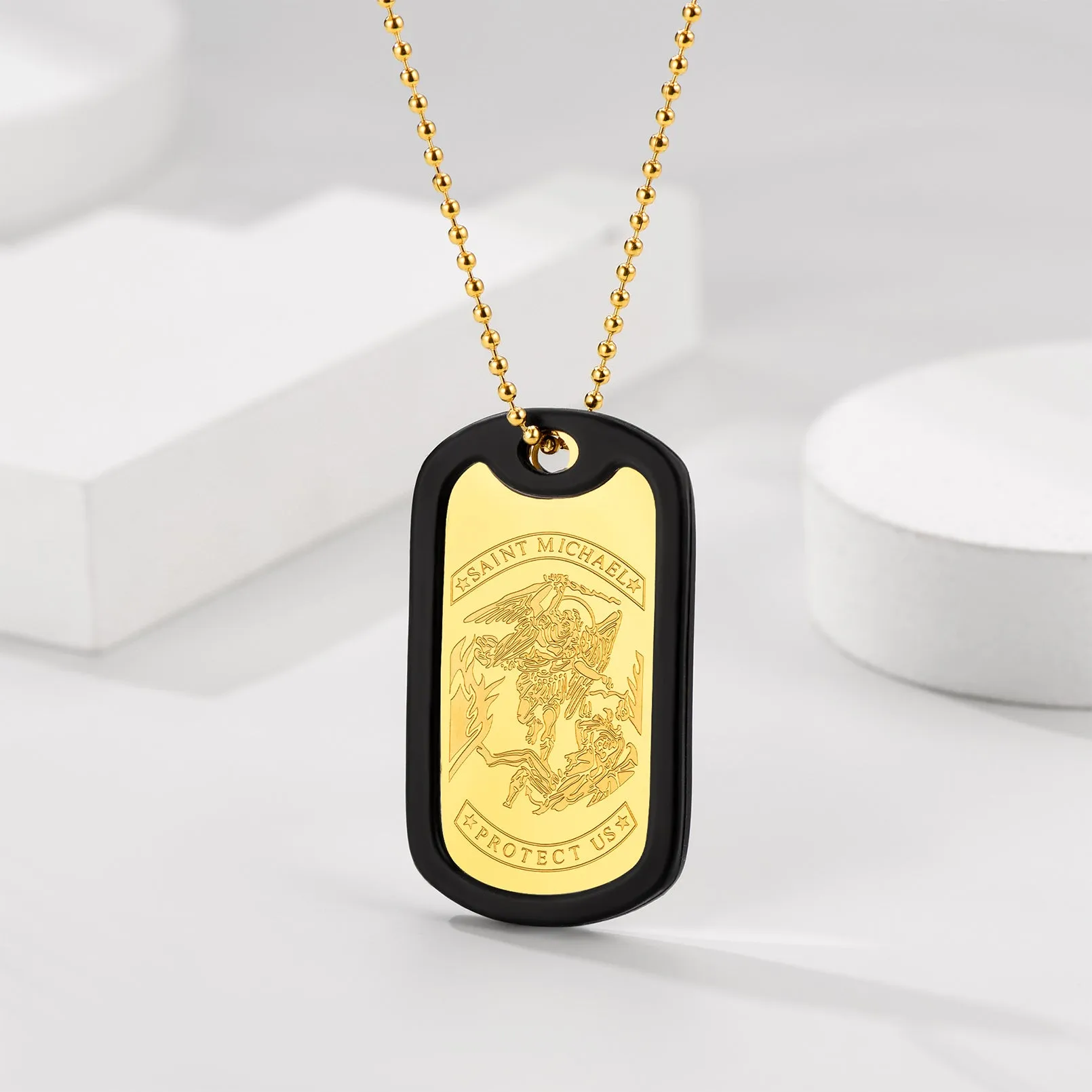 Engraved Military Saint Michael Necklace Dog Tag for Men sold by FaithHeart product image thumbnail 3
