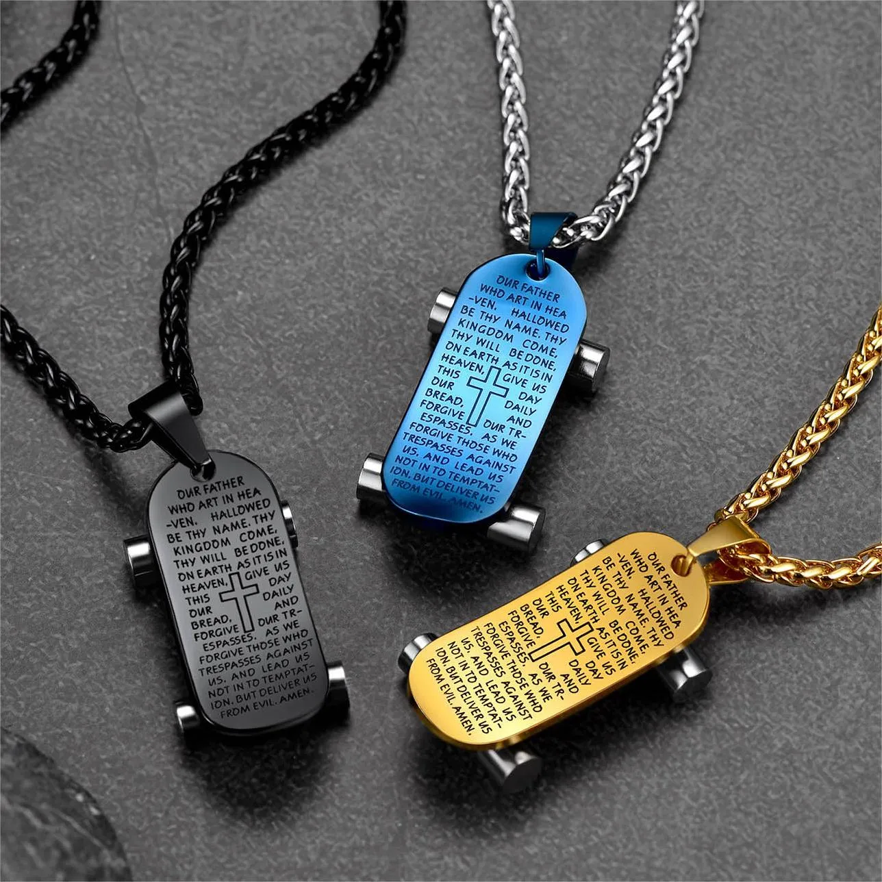 Christian Lord's Prayer Skateboard Necklace Pendant for Men sold by FaithHeart product image thumbnail 2