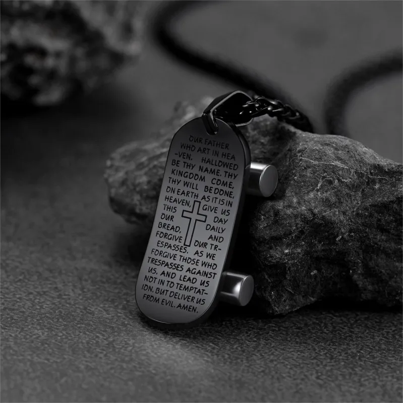 Christian Lord's Prayer Skateboard Necklace Pendant for Men sold by FaithHeart