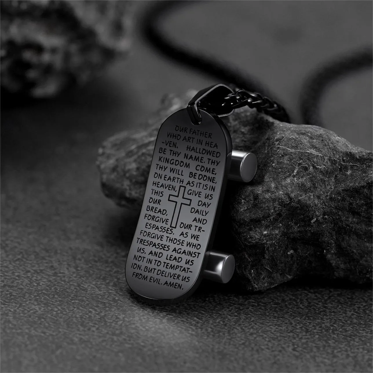 Christian Lord's Prayer Skateboard Necklace Pendant for Men sold by FaithHeart