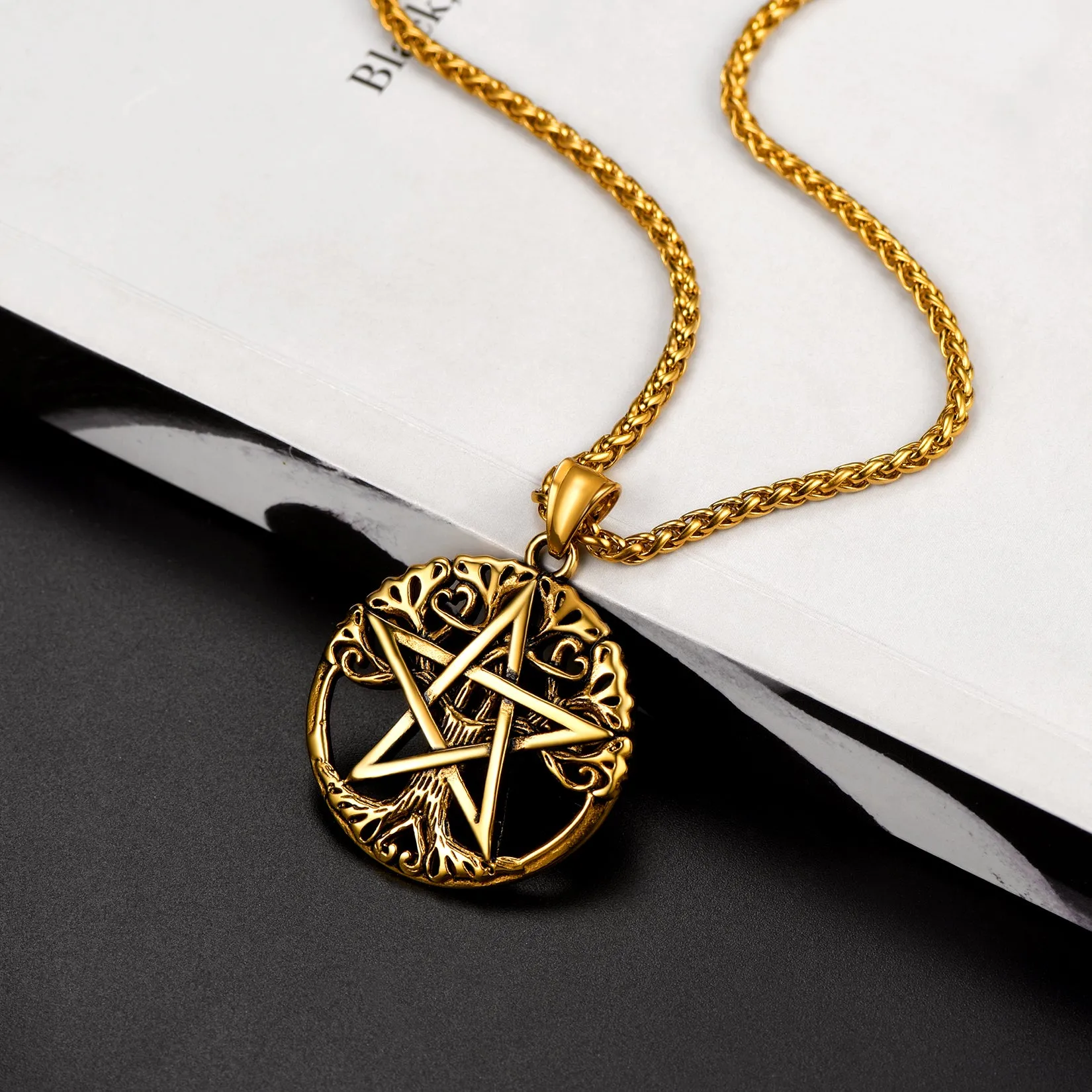 Pentagram Tree of Life Necklace Wicca Pendant for Men sold by FaithHeart product image thumbnail 3