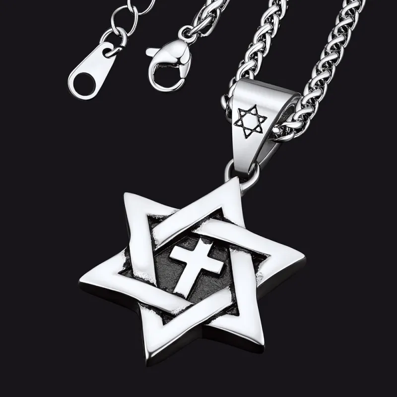 Jewish Star of David With Cross Necklace for Men sold by FaithHeart