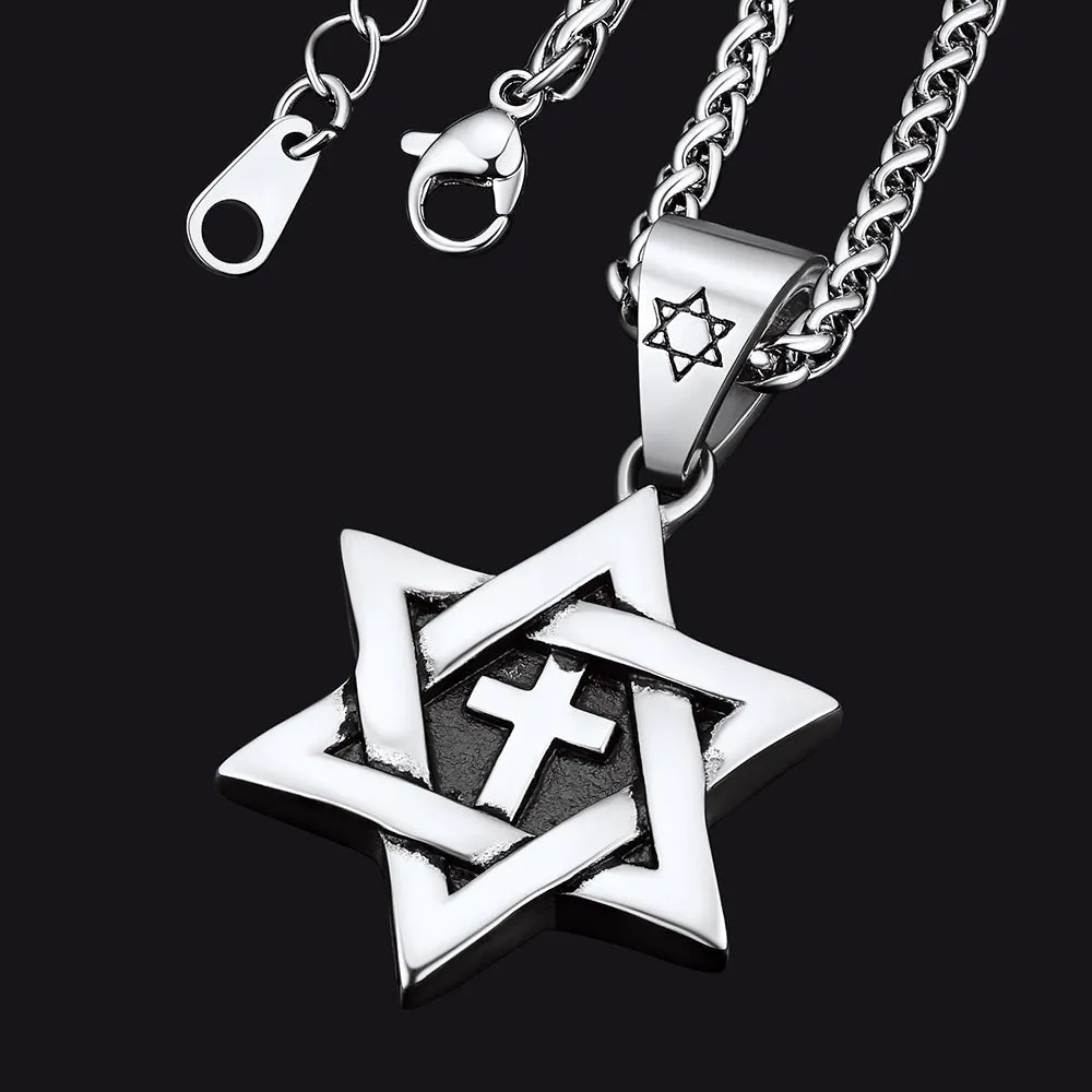 Jewish Star of David With Cross Necklace for Men sold by FaithHeart