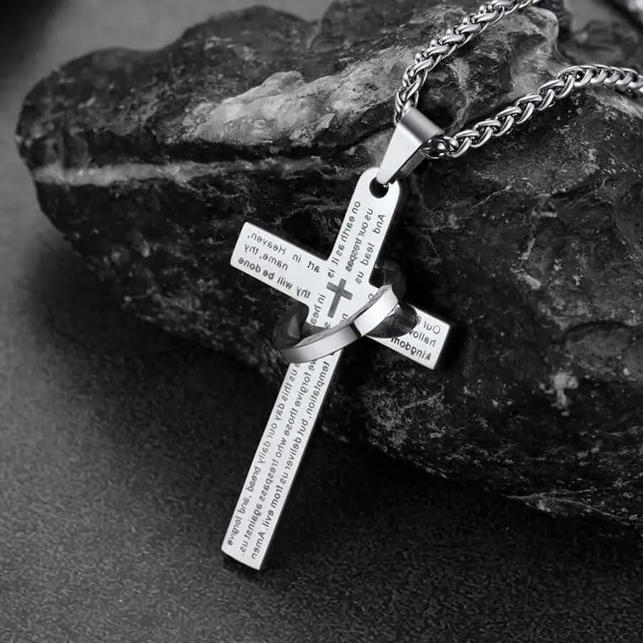 Lord's Prayer Cross Necklace With Halo Ring For Men sold by FaithHeart product image thumbnail 3