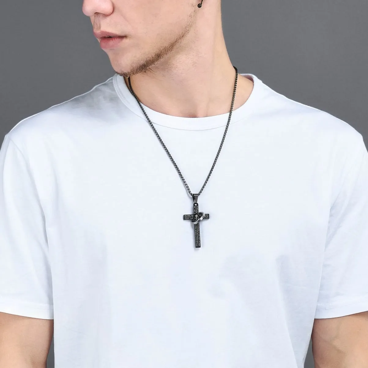 Lord's Prayer Cross Necklace With Halo Ring For Men sold by FaithHeart product image thumbnail 2