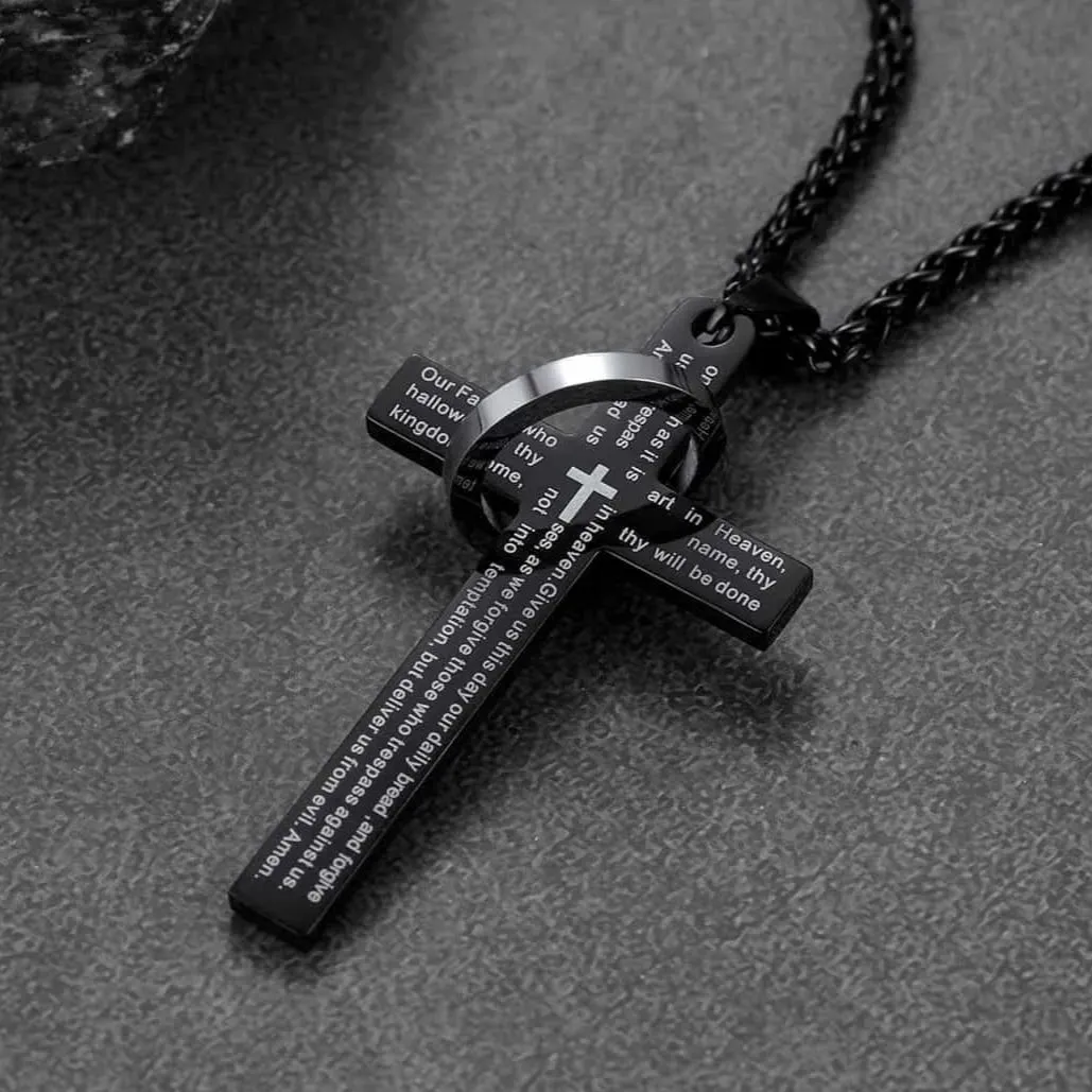 Lord's Prayer Cross Necklace With Halo Ring For Men sold by FaithHeart product image thumbnail 5