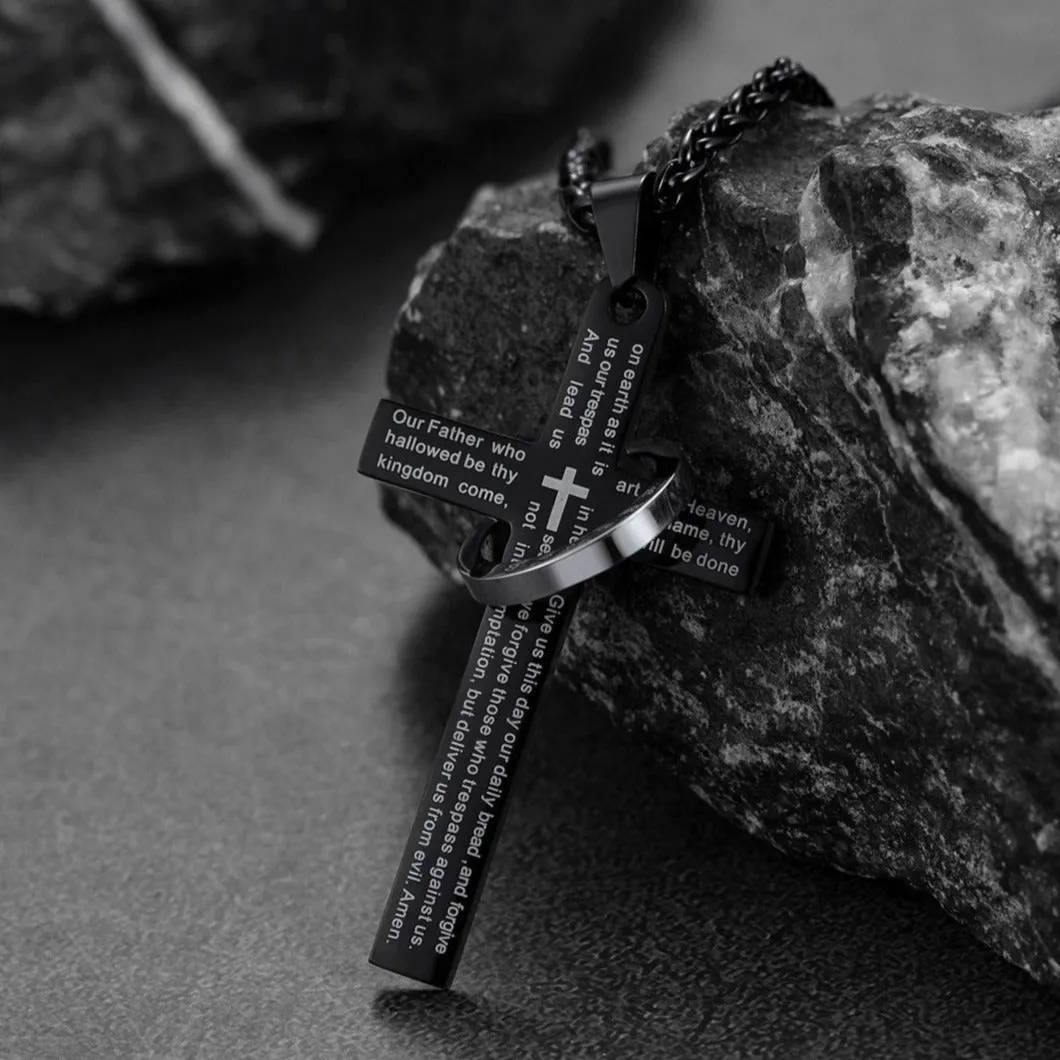 Lord's Prayer Cross Necklace With Halo Ring For Men sold by FaithHeart product image thumbnail 4
