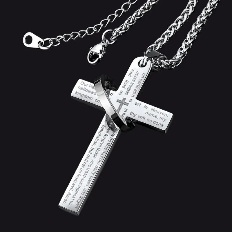 Lord's Prayer Cross Necklace With Halo Ring For Men sold by FaithHeart