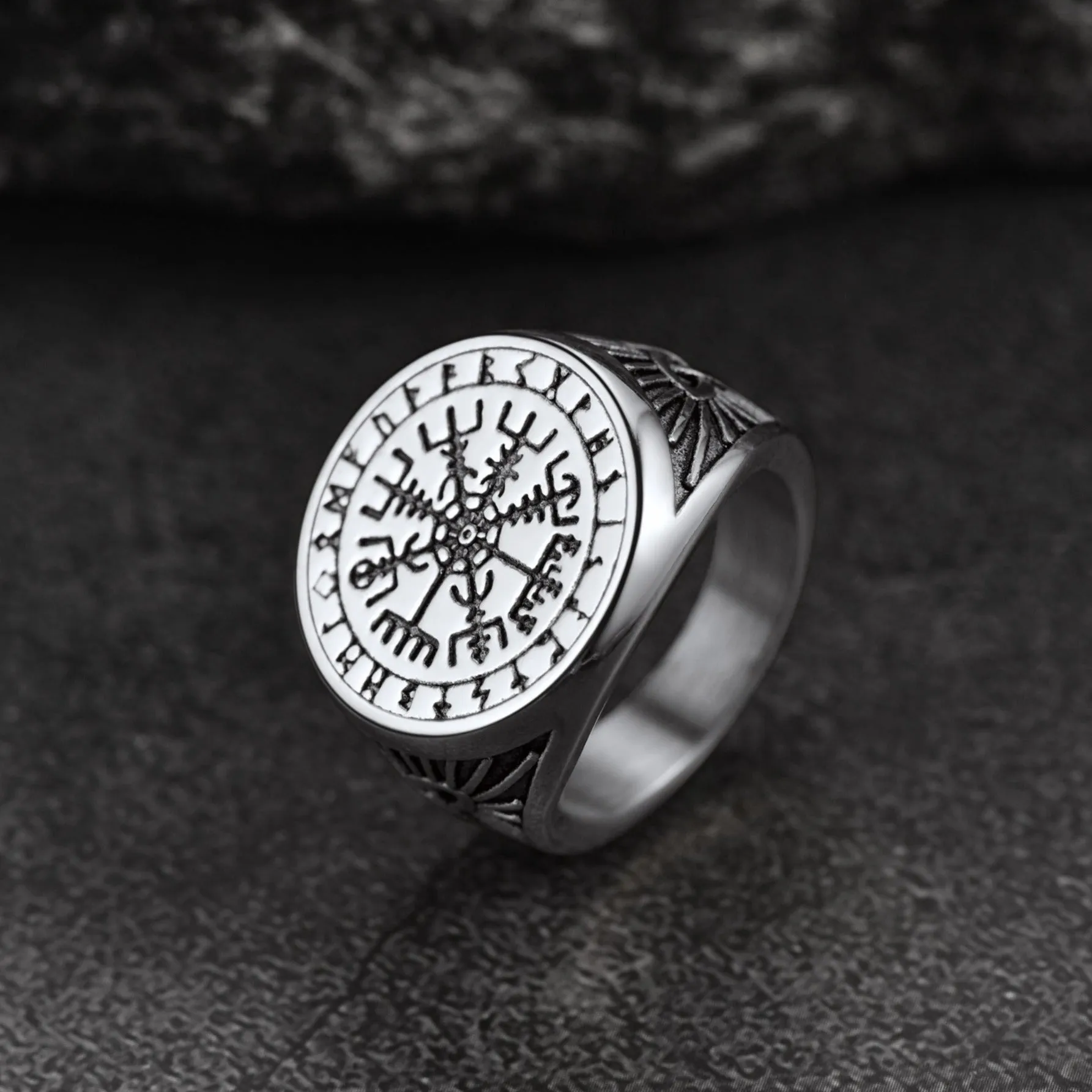 Norse Viking Compass Ring Vegvisir Signet Ring sold by FaithHeart product image thumbnail 3