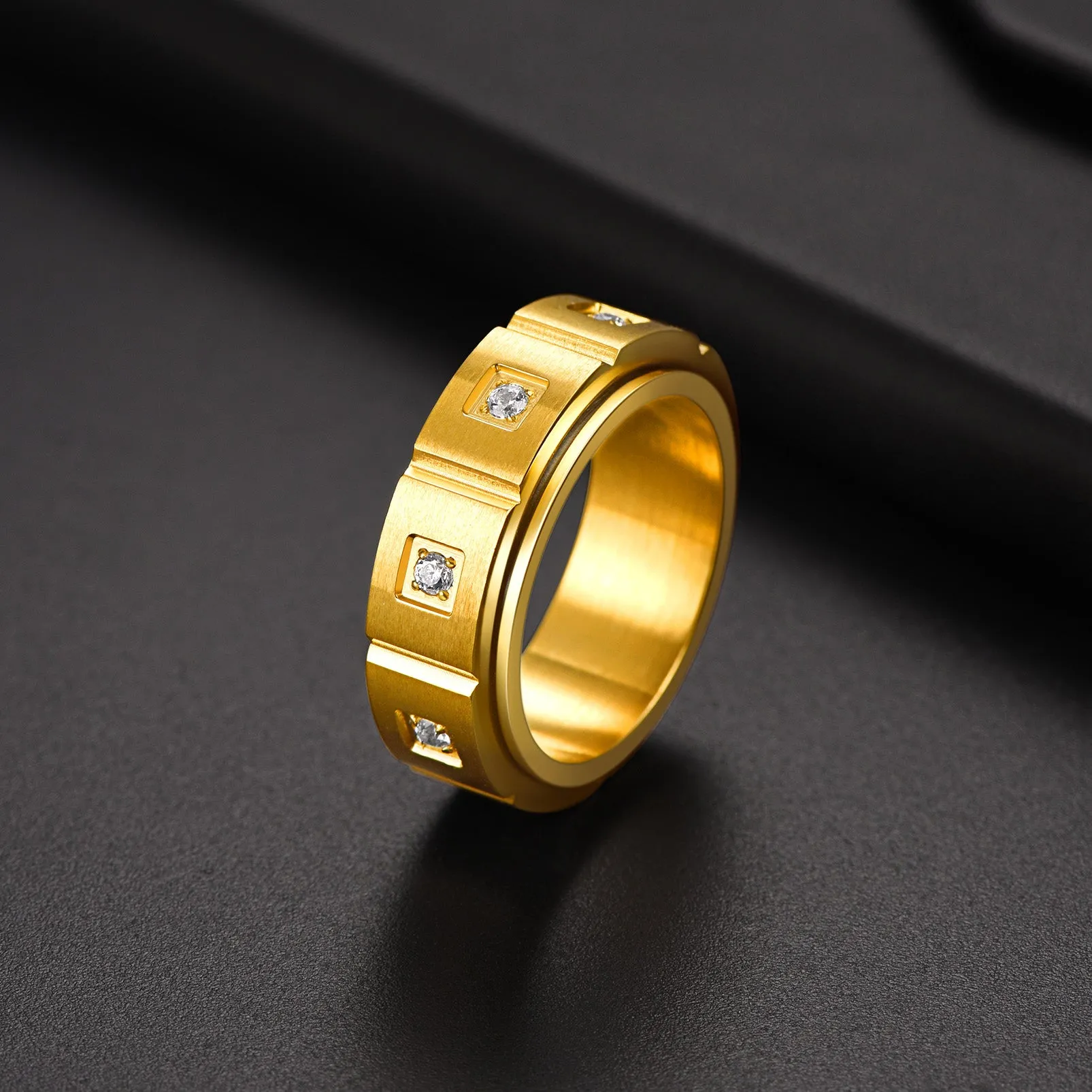 Flash Sale Men's Zircon Rotatable Fidget Ring for Anxiety Stainless Steel sold by FaithHeart product image thumbnail 5