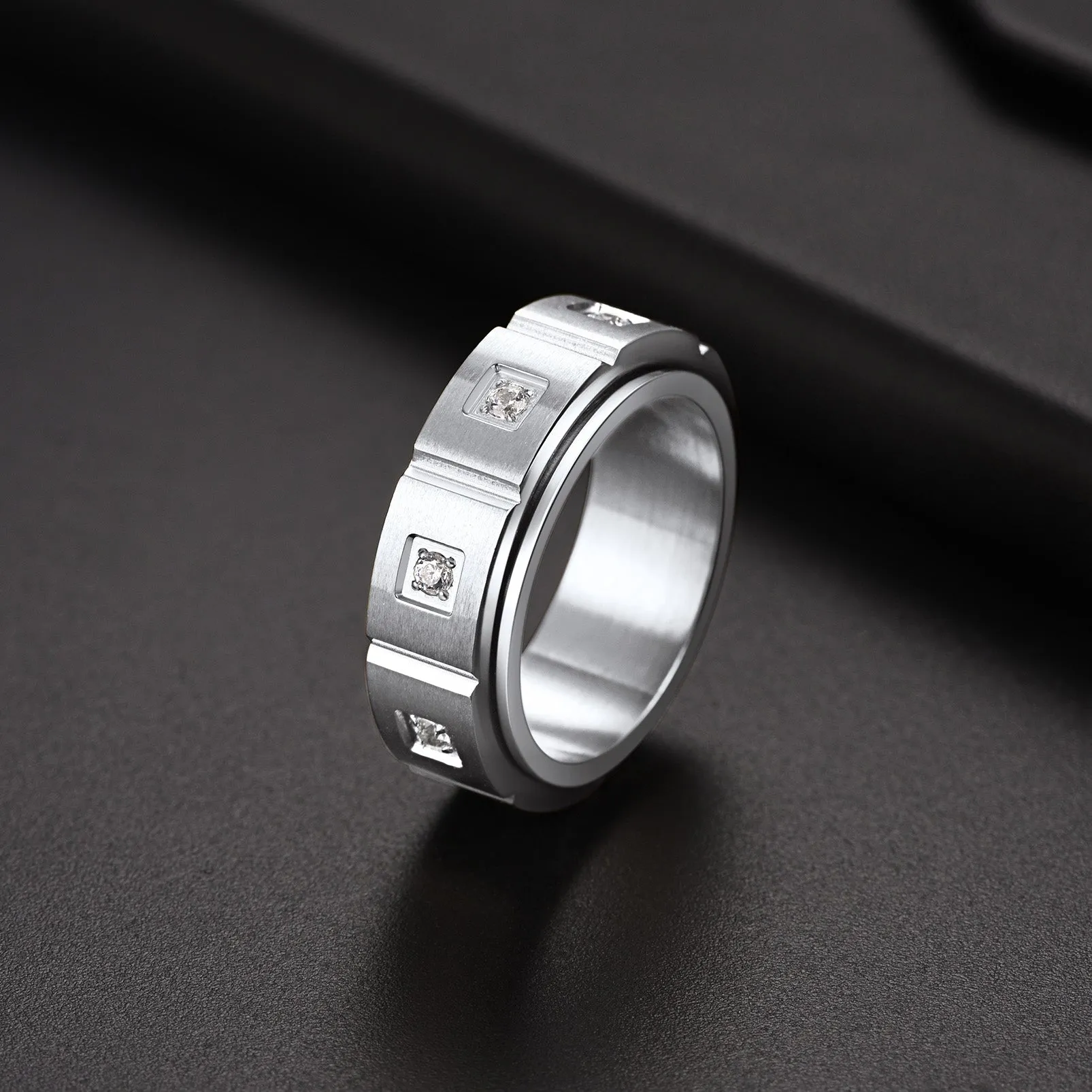 Flash Sale Men's Zircon Rotatable Fidget Ring for Anxiety Stainless Steel sold by FaithHeart product image thumbnail 3