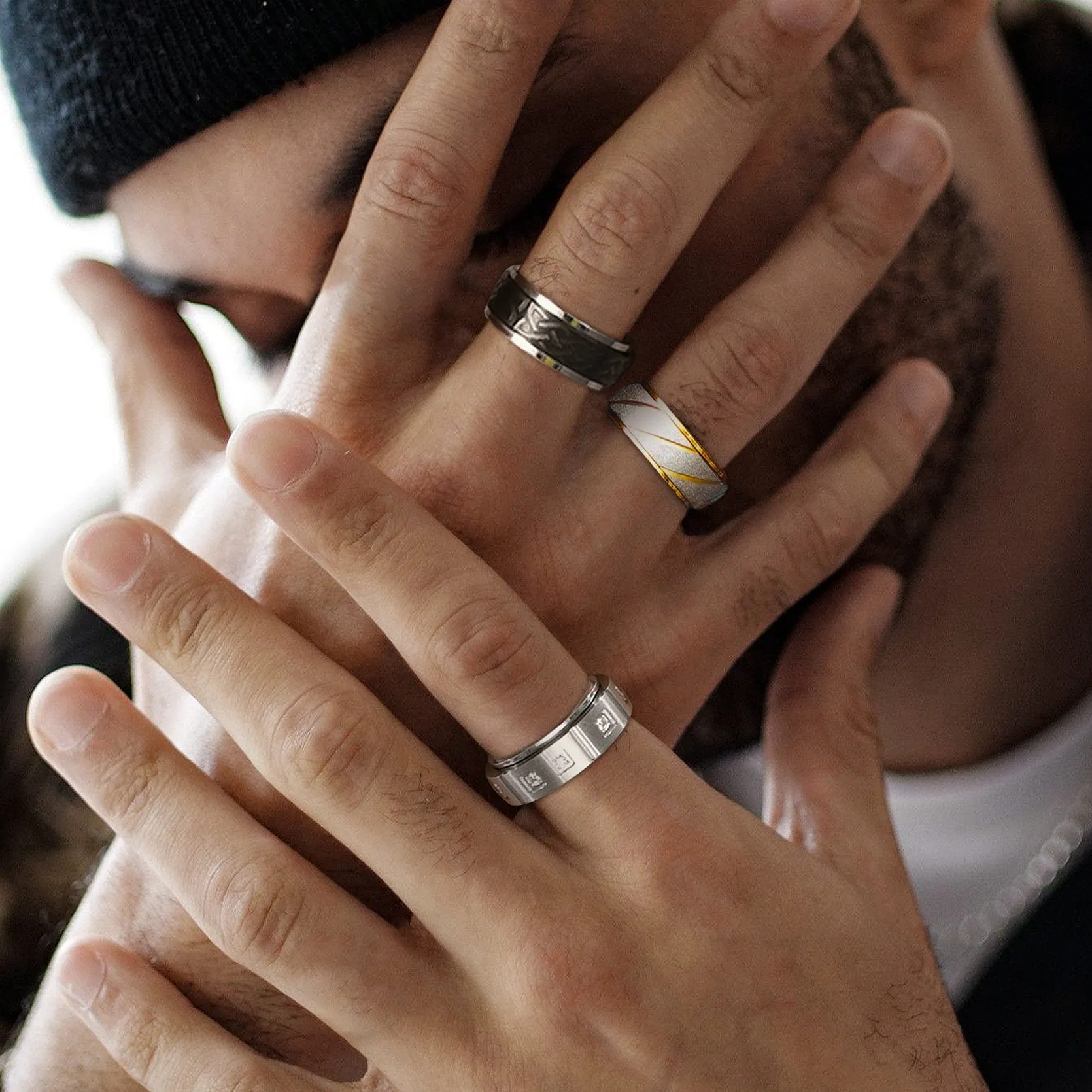 Flash Sale Men's Zircon Rotatable Fidget Ring for Anxiety Stainless Steel sold by FaithHeart product image thumbnail 2