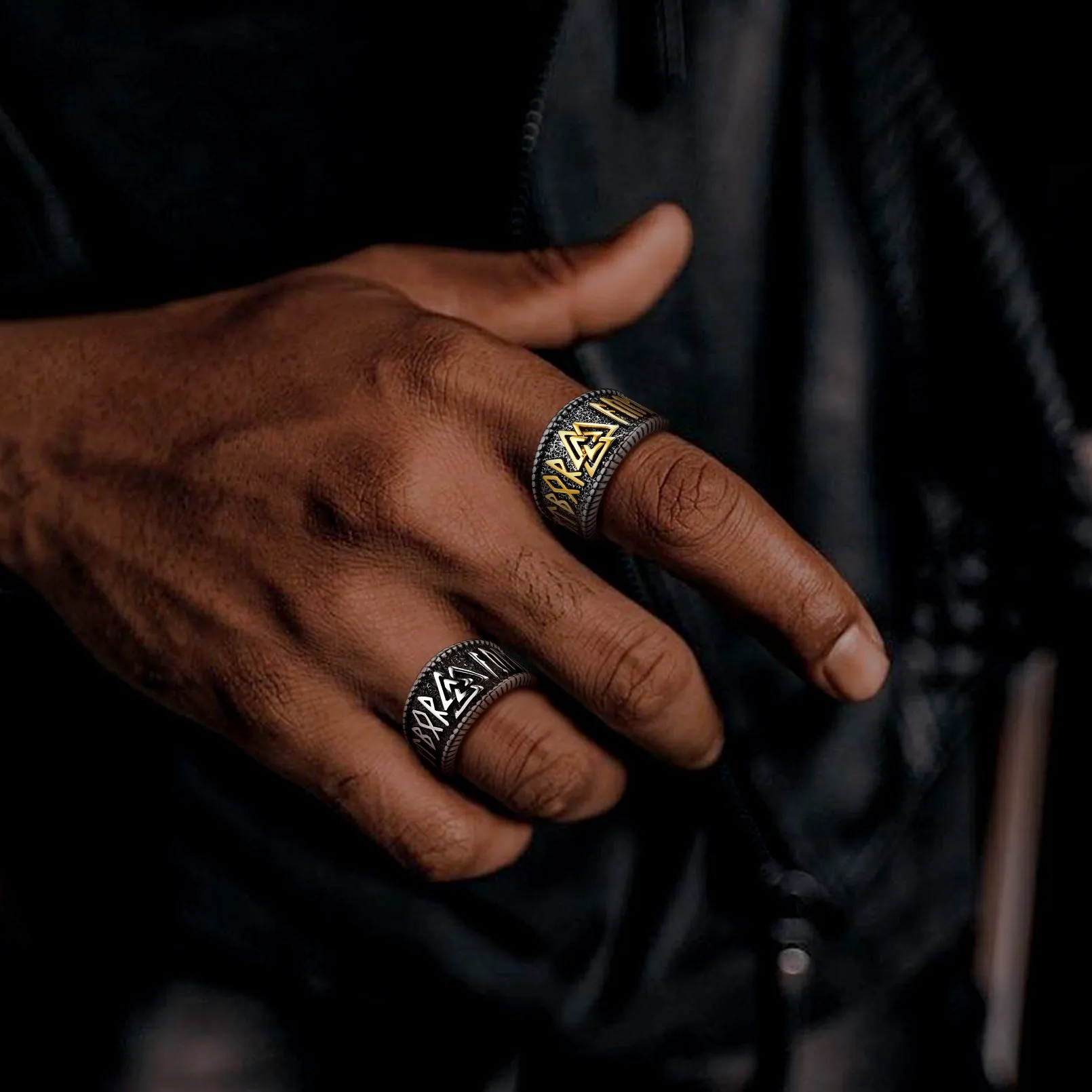 Norse Viking Valknut Ring with Rune for Men sold by FaithHeart product image thumbnail 3