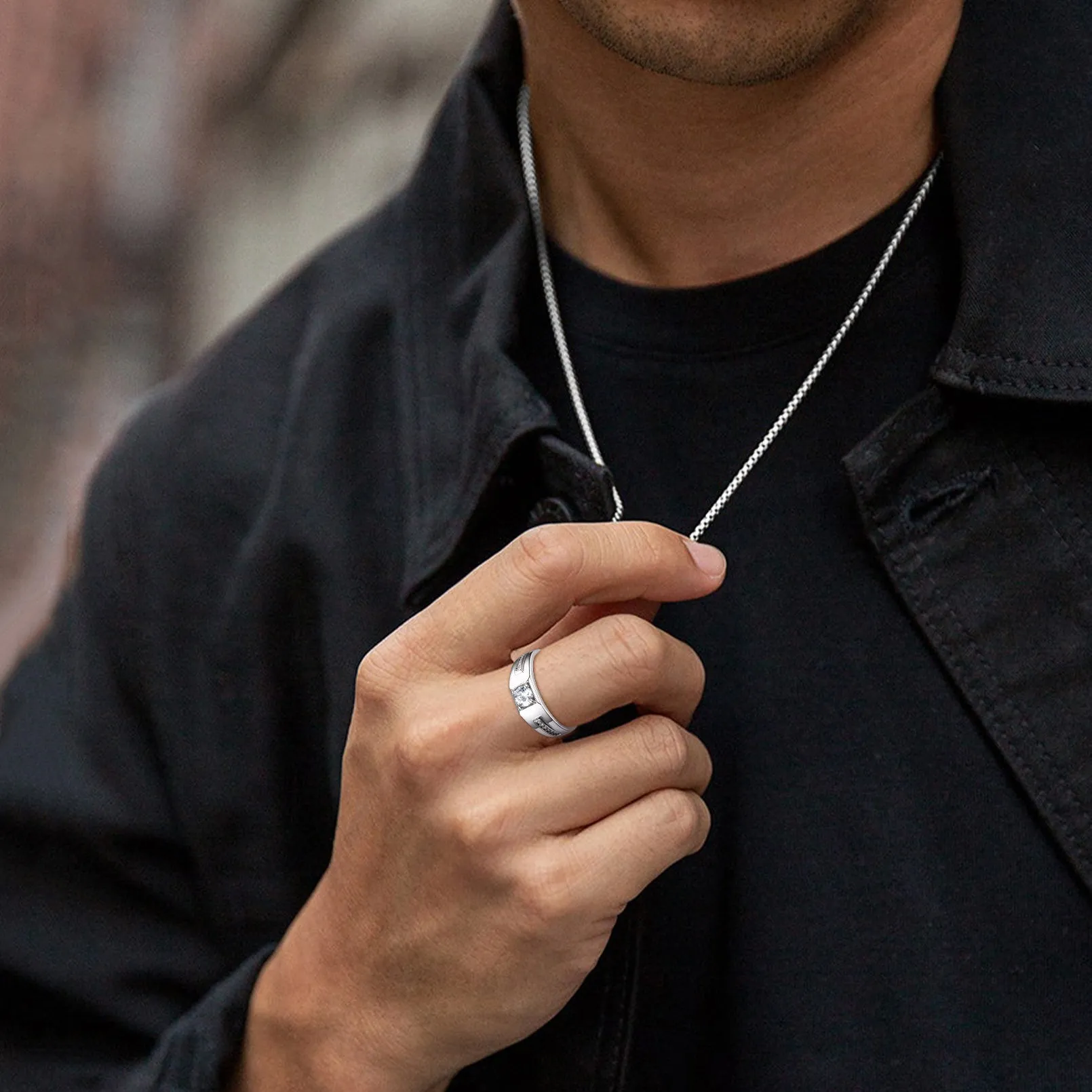 Men's Black Onyx Ring Diamond Ring in Sterling Silver sold by FaithHeart product image thumbnail 2