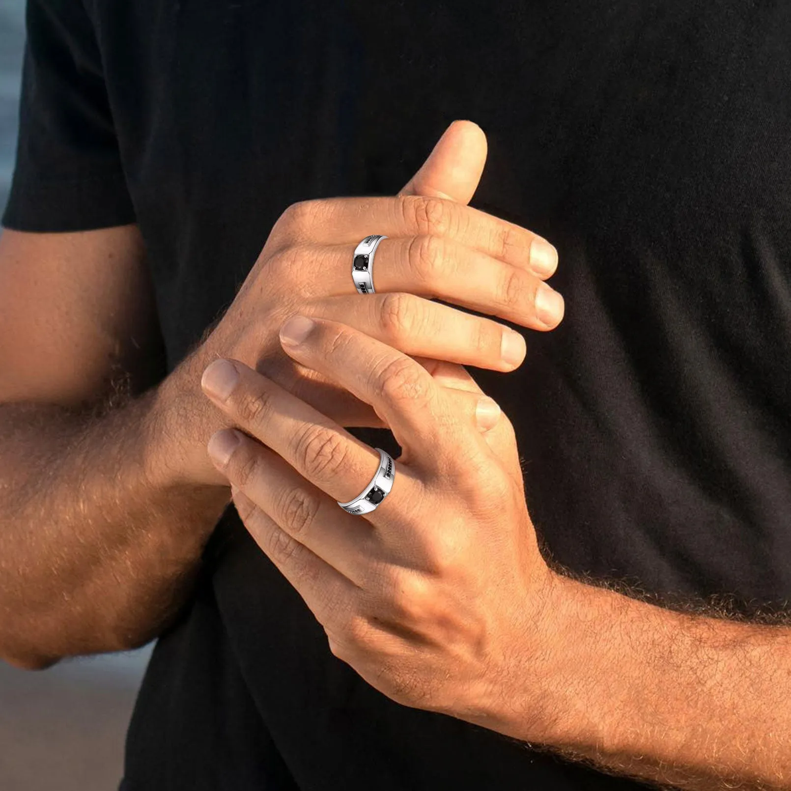 Men's Black Onyx Ring Diamond Ring in Sterling Silver sold by FaithHeart product image thumbnail 4