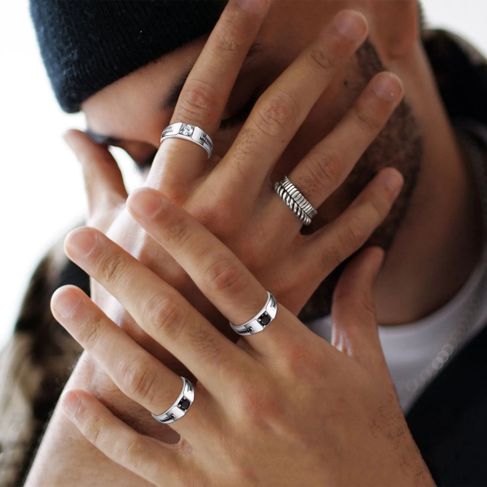 Men's Black Onyx Ring Diamond Ring in Sterling Silver sold by FaithHeart product image thumbnail 3