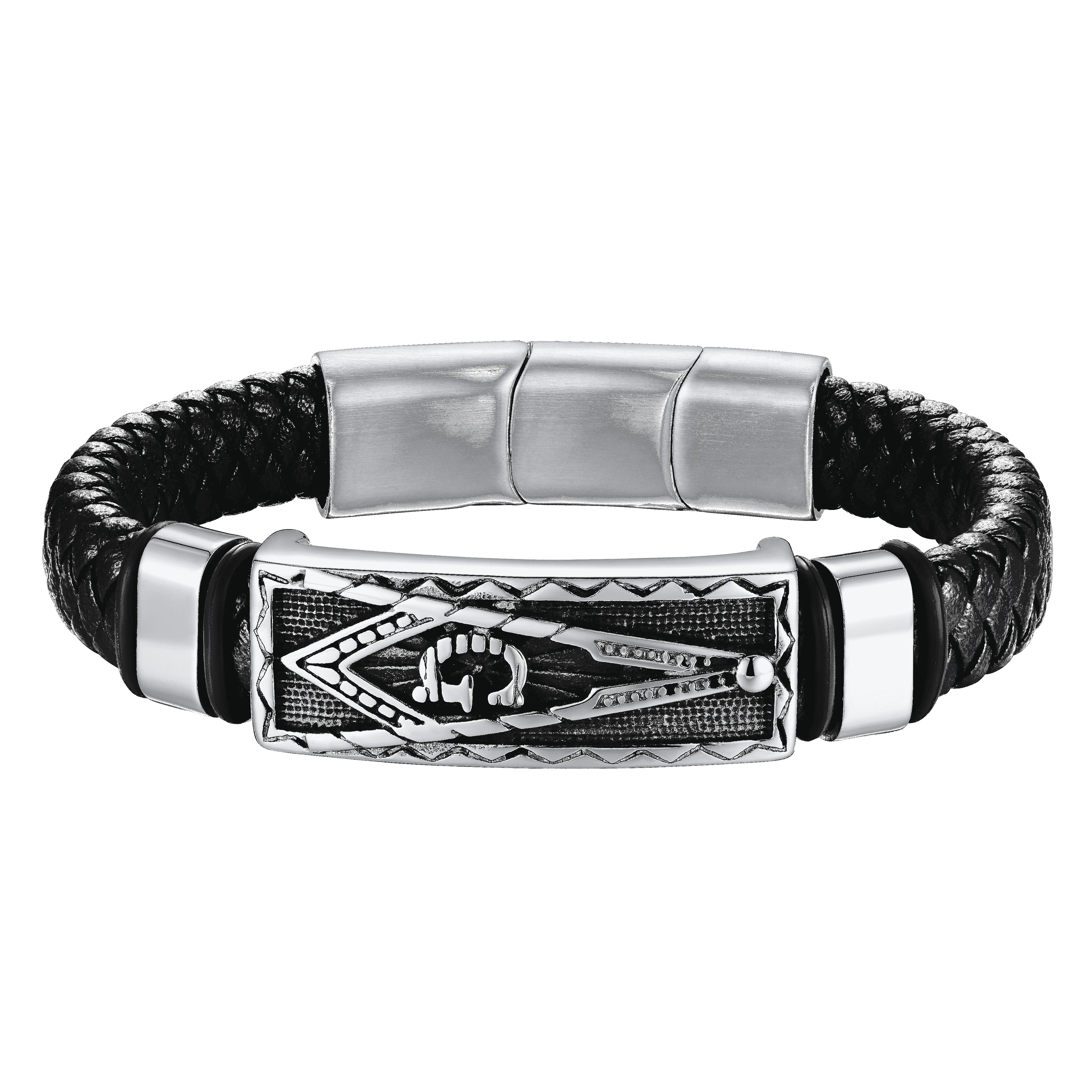 Masonic Compass Braided Black Leather Bracelet For Men Father Husband sold by FaithHeart